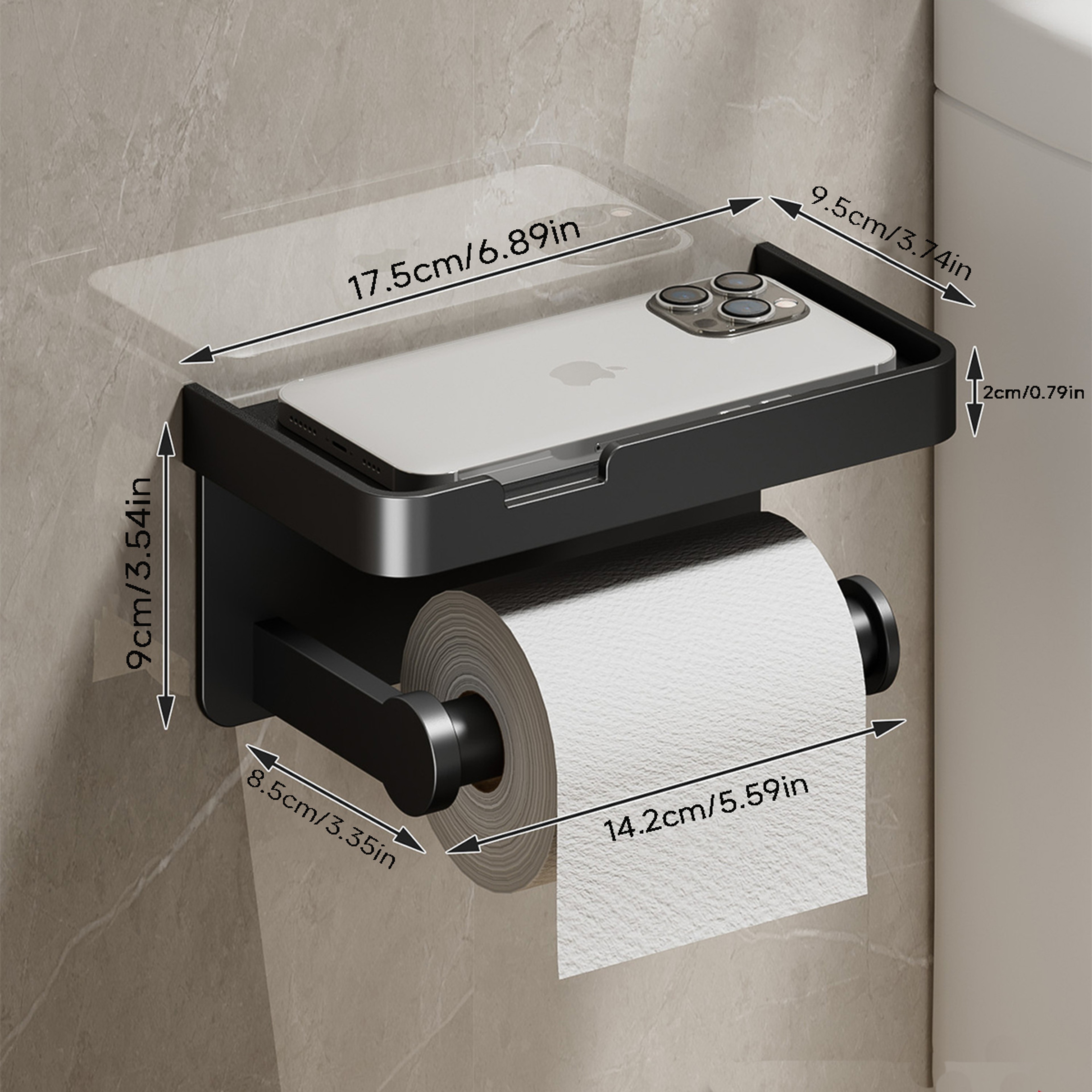 Space Aluminum Toilet Paper Holder, Bathroom Wall Mount, Phone Holder Shelf, Towel Roll Shelf, Bathroom Accessories – view 9