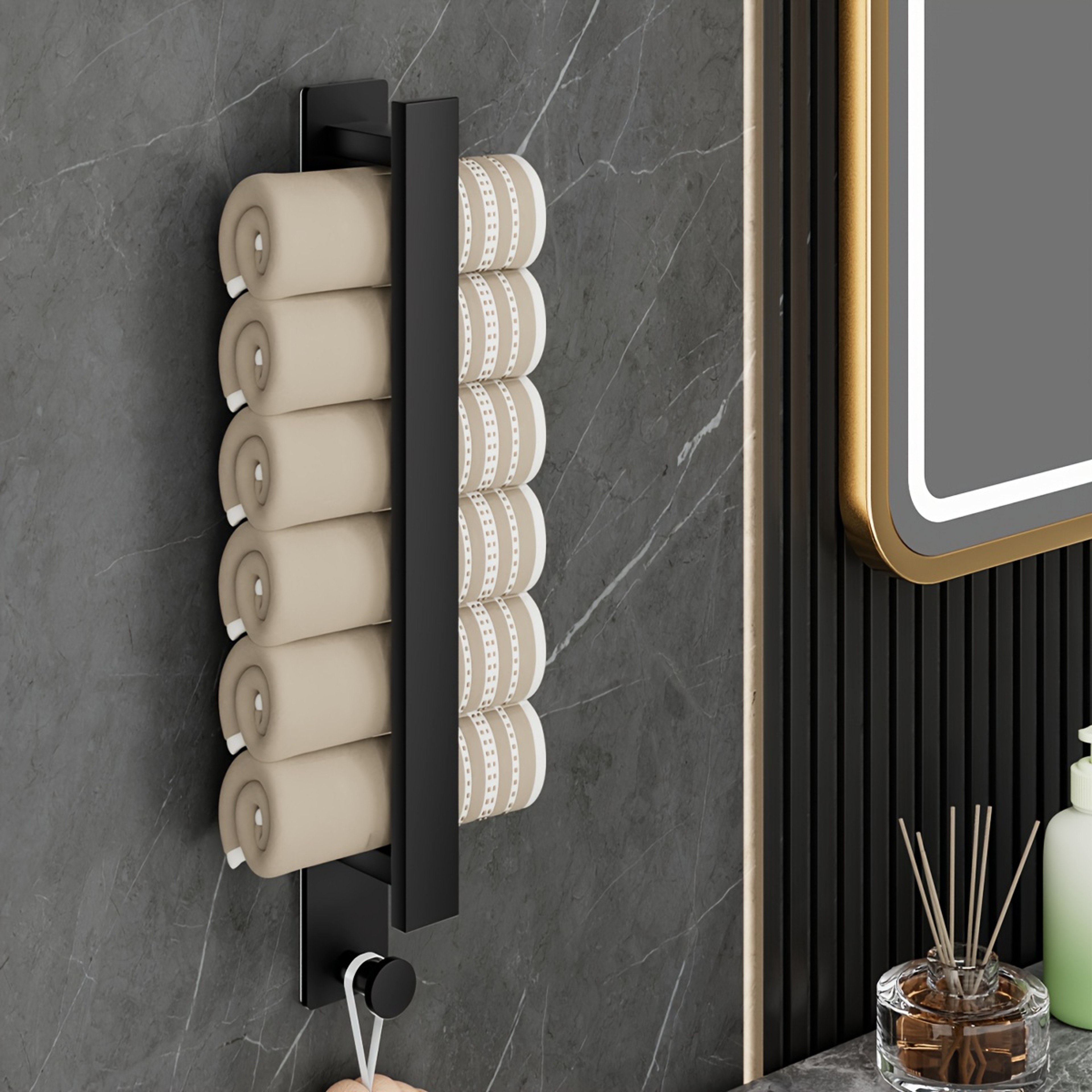 Stainless Steel Bathroom Towel Racks with Hooks, No Drill Wall Storage Organizer, Towel Holder for Bathroom Accessories – view 3