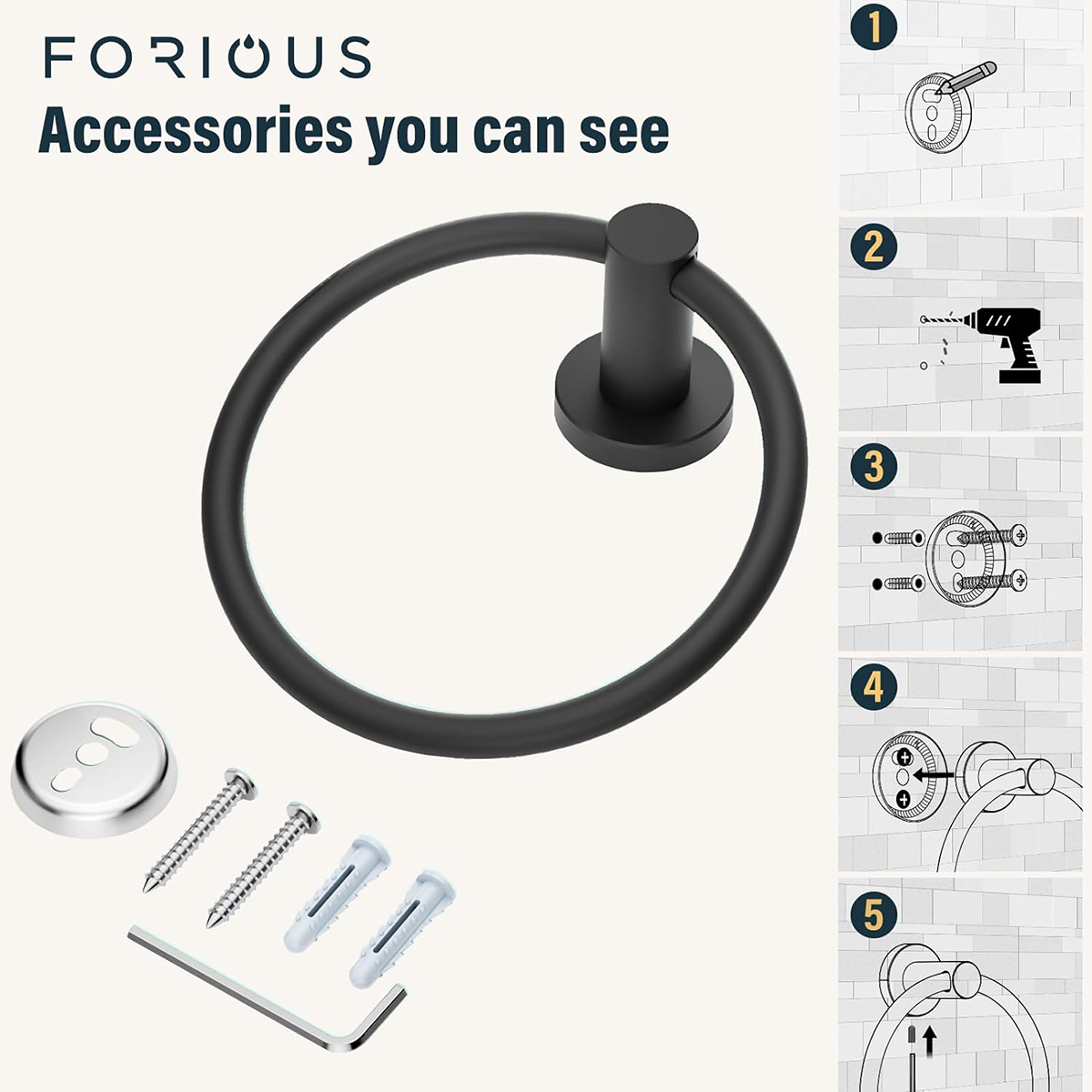 Bathroom Towel Ring, Stainless Steel, Matte Black Hand Towel Holder, Round Towel Hanger, Hardware Accessories Storage – view 5