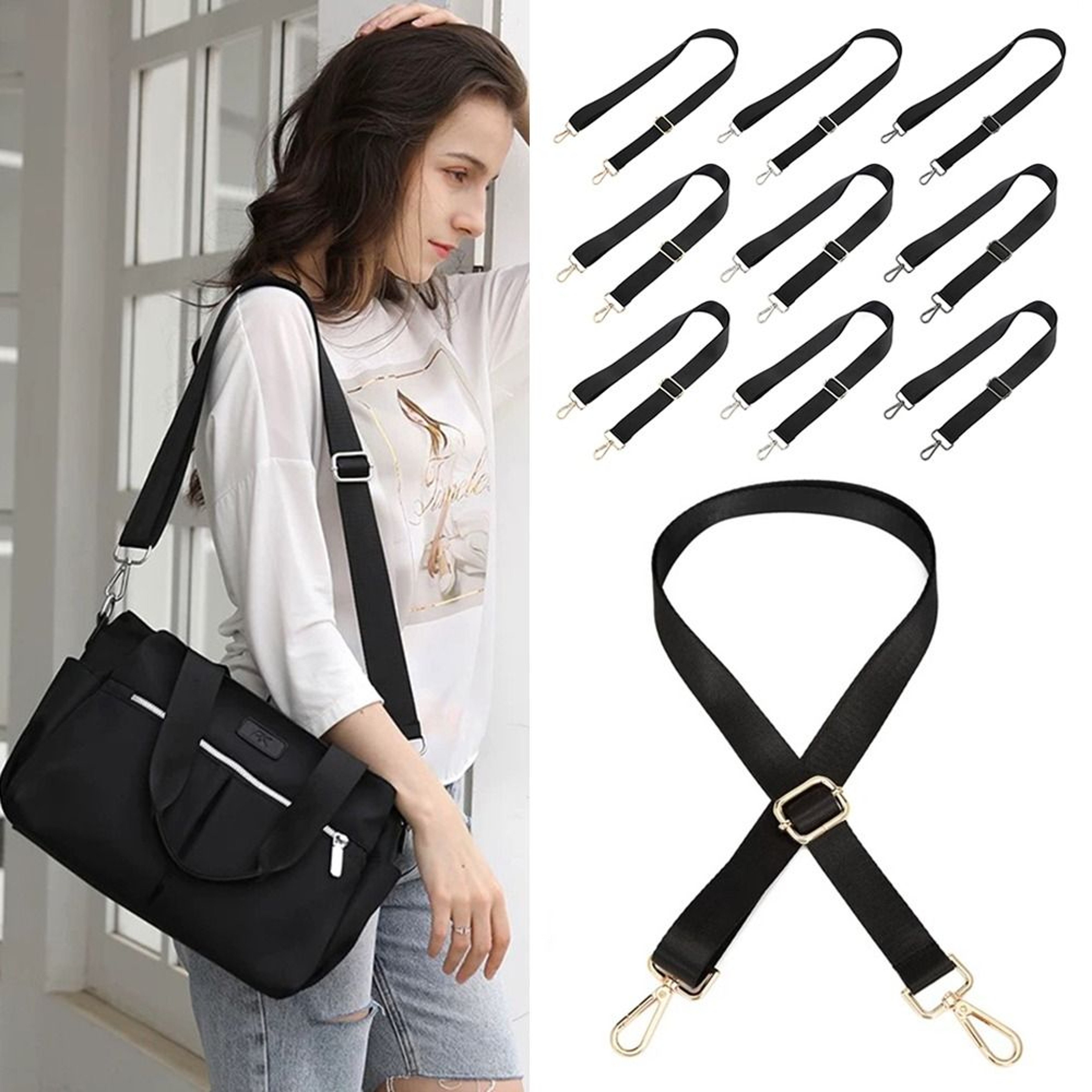 Fashion Black Nylon Shoulder Bag Strap Adjustable Detachable Belt For Messenger Bags Handbag Replac 3