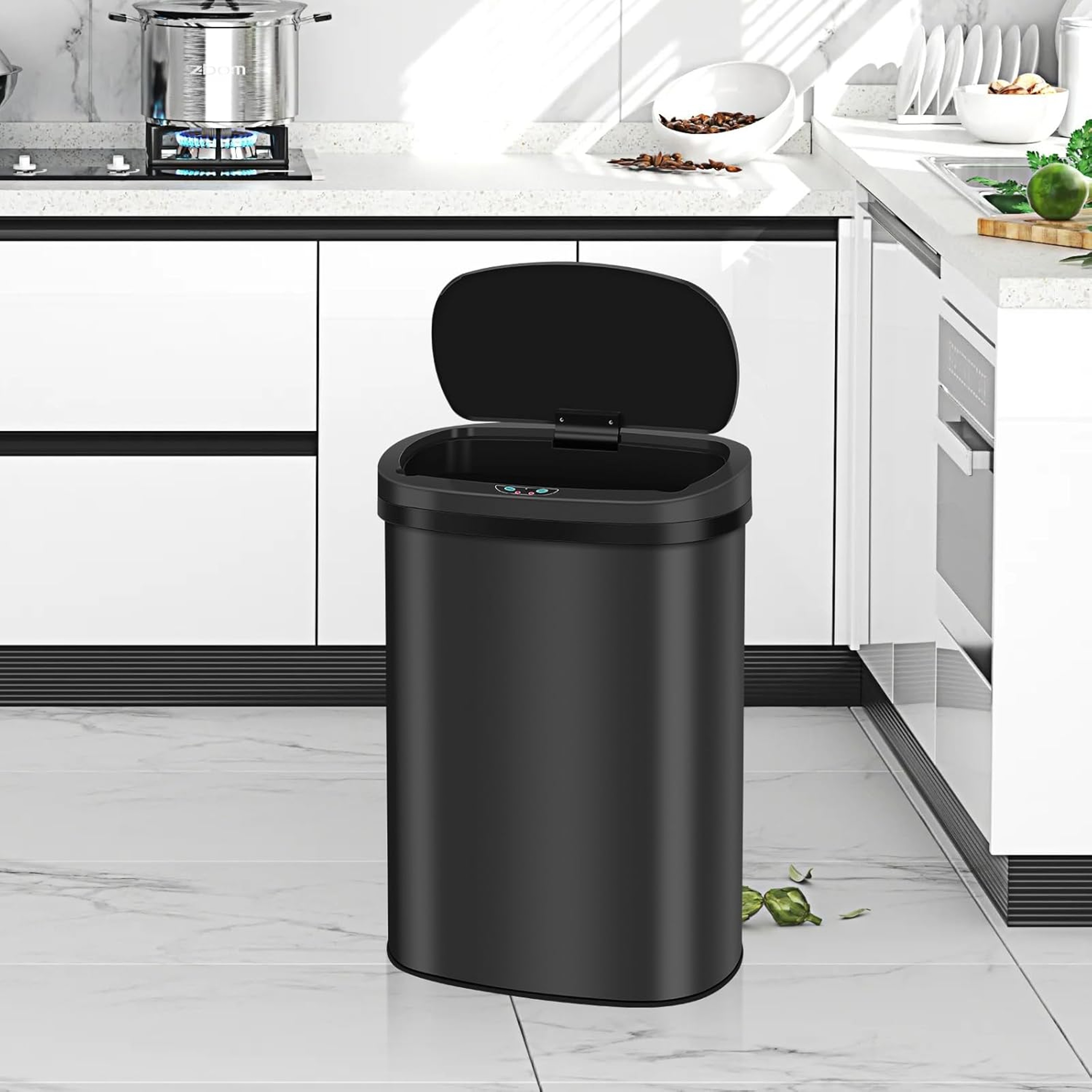 Stainless Steel Automatic Sensor Trash Can No Touch Garbage Can HighCapacity Kitchen Waste Bin 7