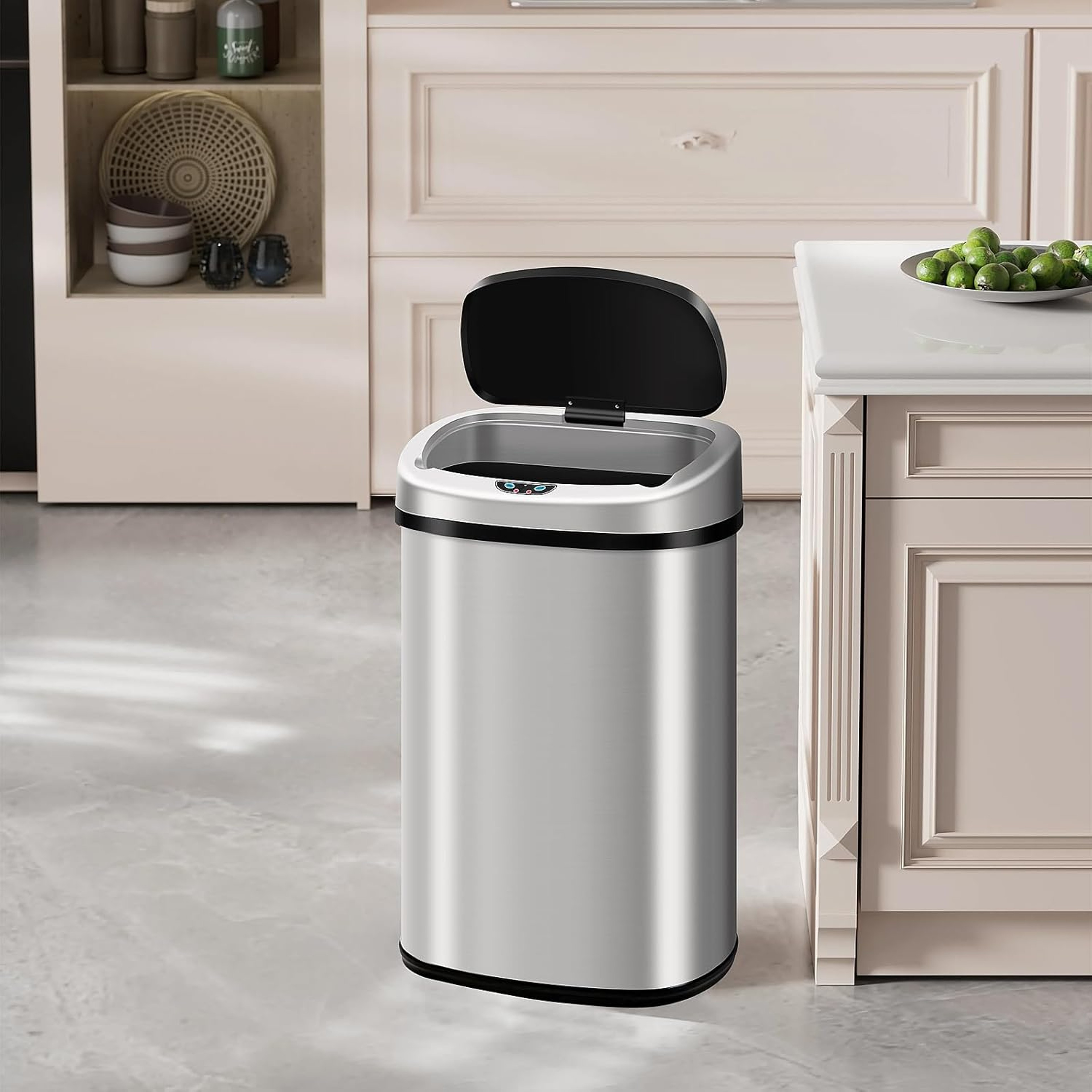 Stainless Steel Automatic Sensor Trash Can No Touch Garbage Can HighCapacity Kitchen Waste Bin 8