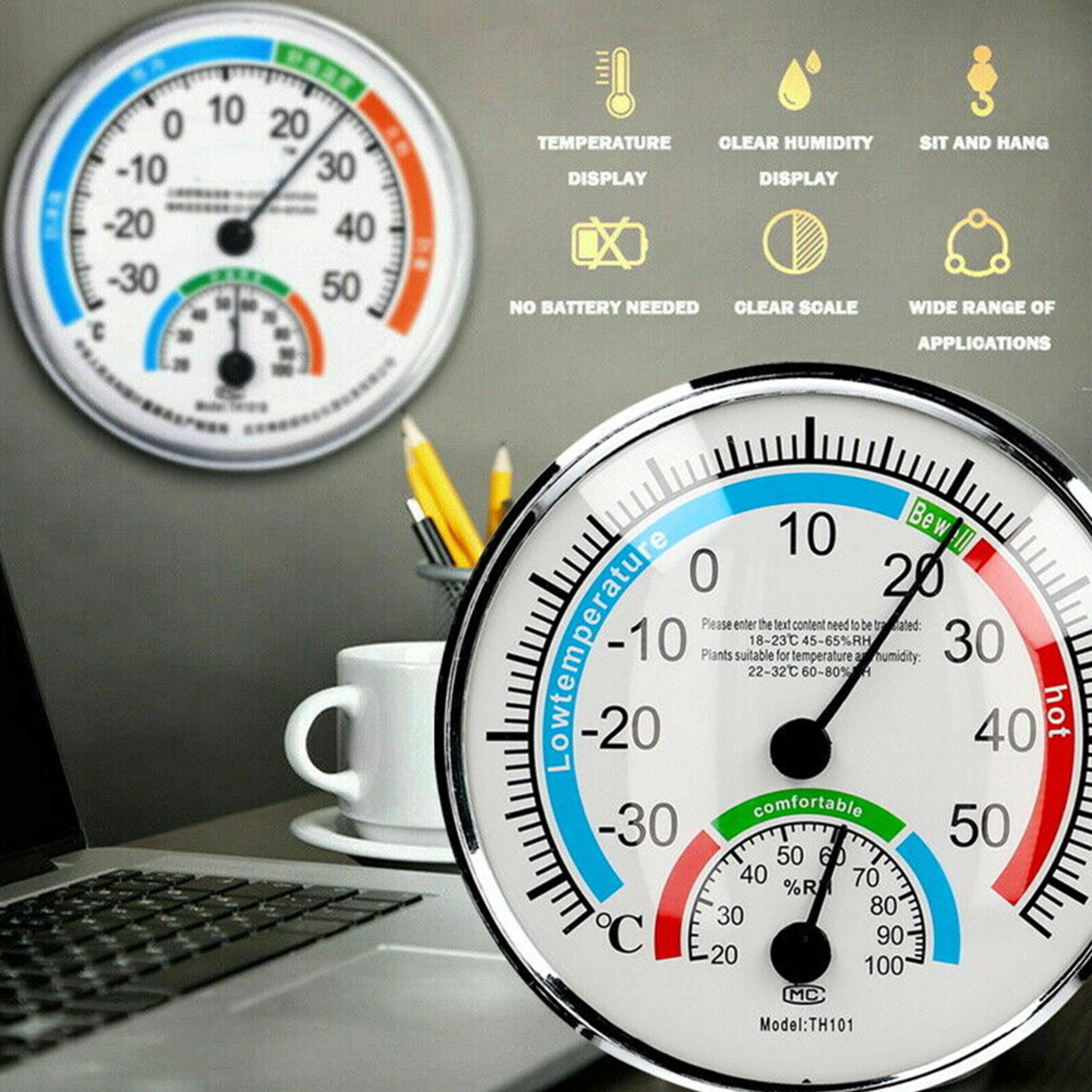 Mini Round Pointer Temperature Meter, Thermometer, Hygrometer for Room Climate Control – view 5