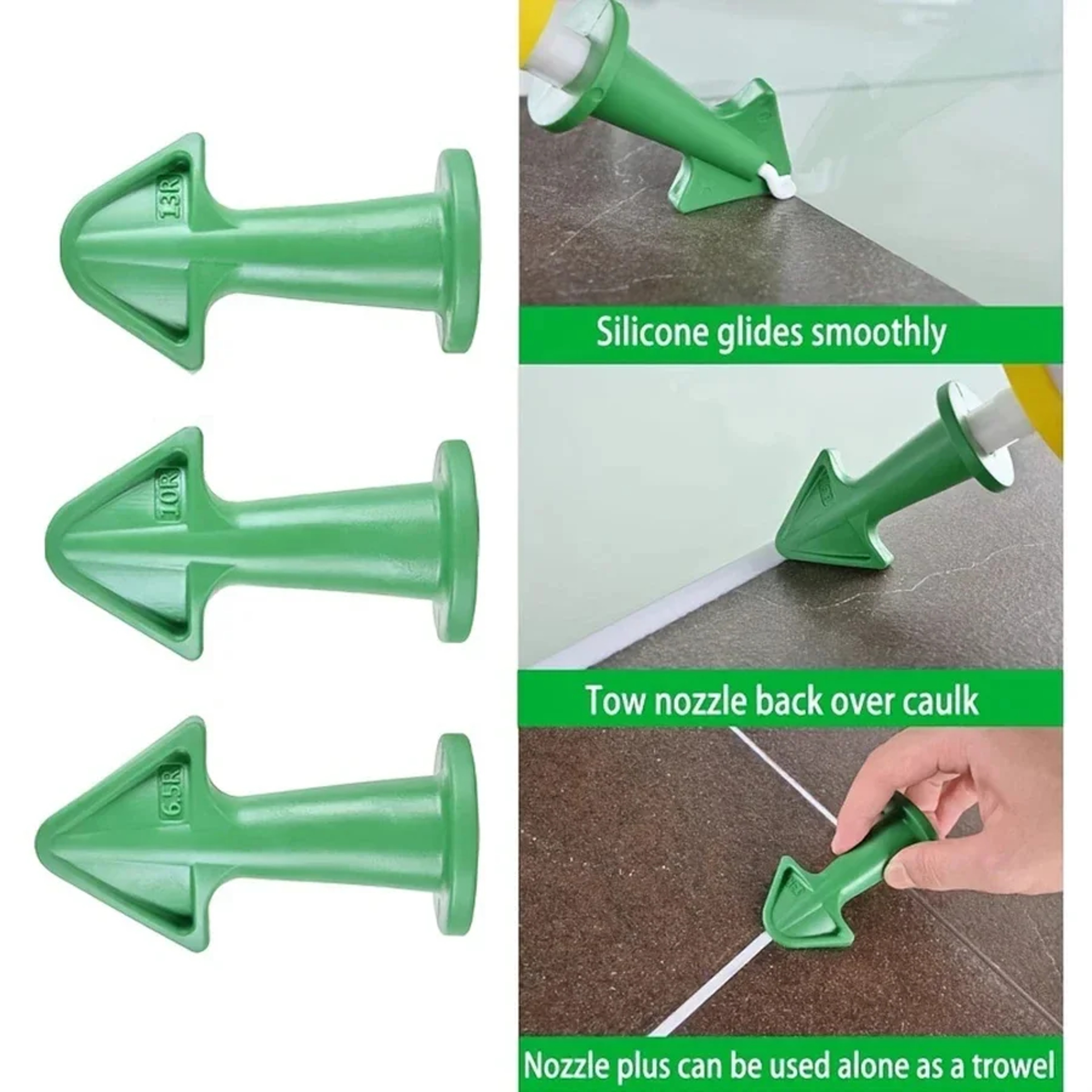 Green Silicone Caulking Tool Kit Nozzles For Kitchen Bathroom Window Sealant 5