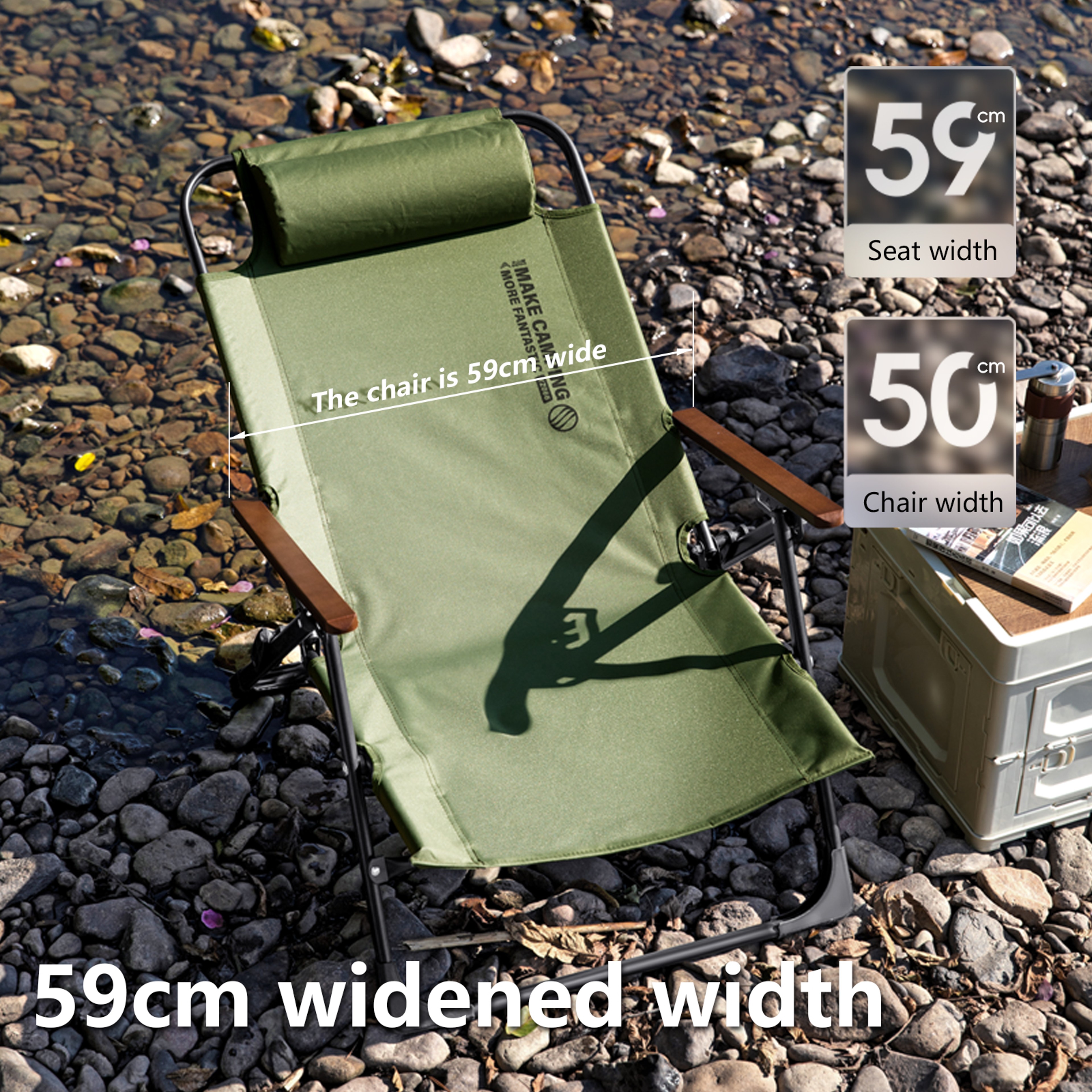 Portable Camping Chair With Adjustable Armrests Detachable Pillow Perfect For Beach Travel And Hiki 3