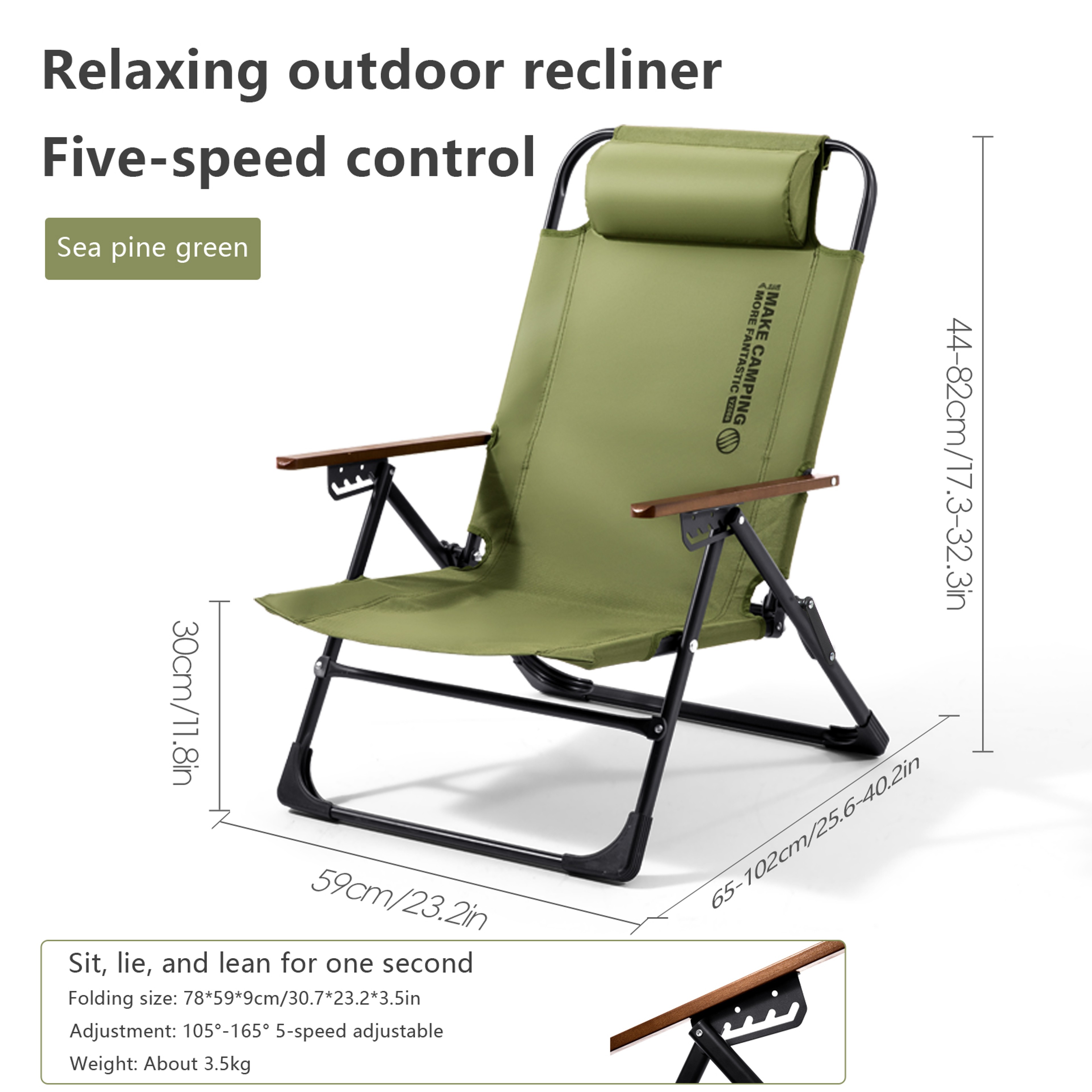 Portable Camping Chair With Adjustable Armrests Detachable Pillow Perfect For Beach Travel And Hiki 6