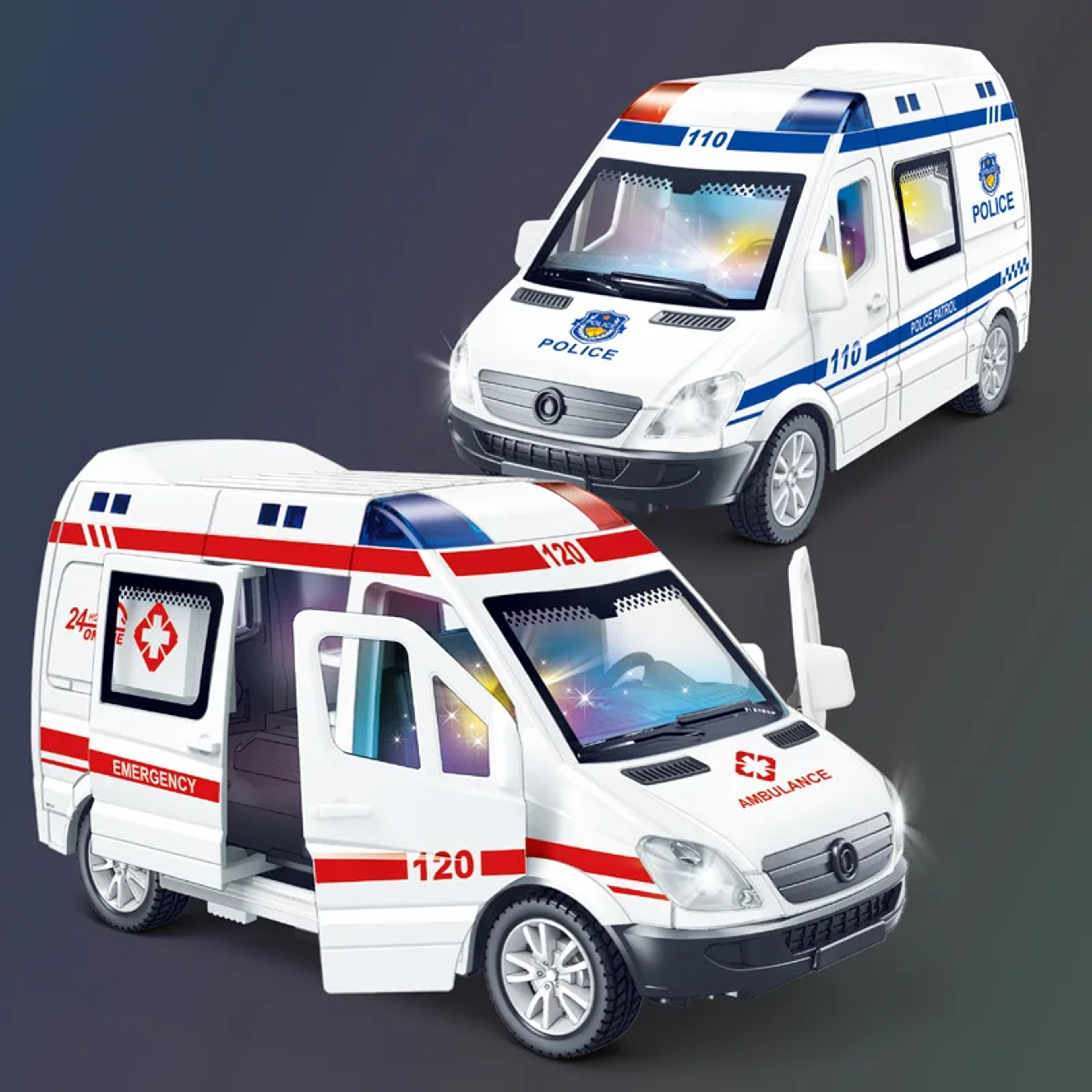 Mini Diecast Emergency Vehicle Model Set Ambulance, Fire Truck, and Police Car with Sound Light for Boys – view 6