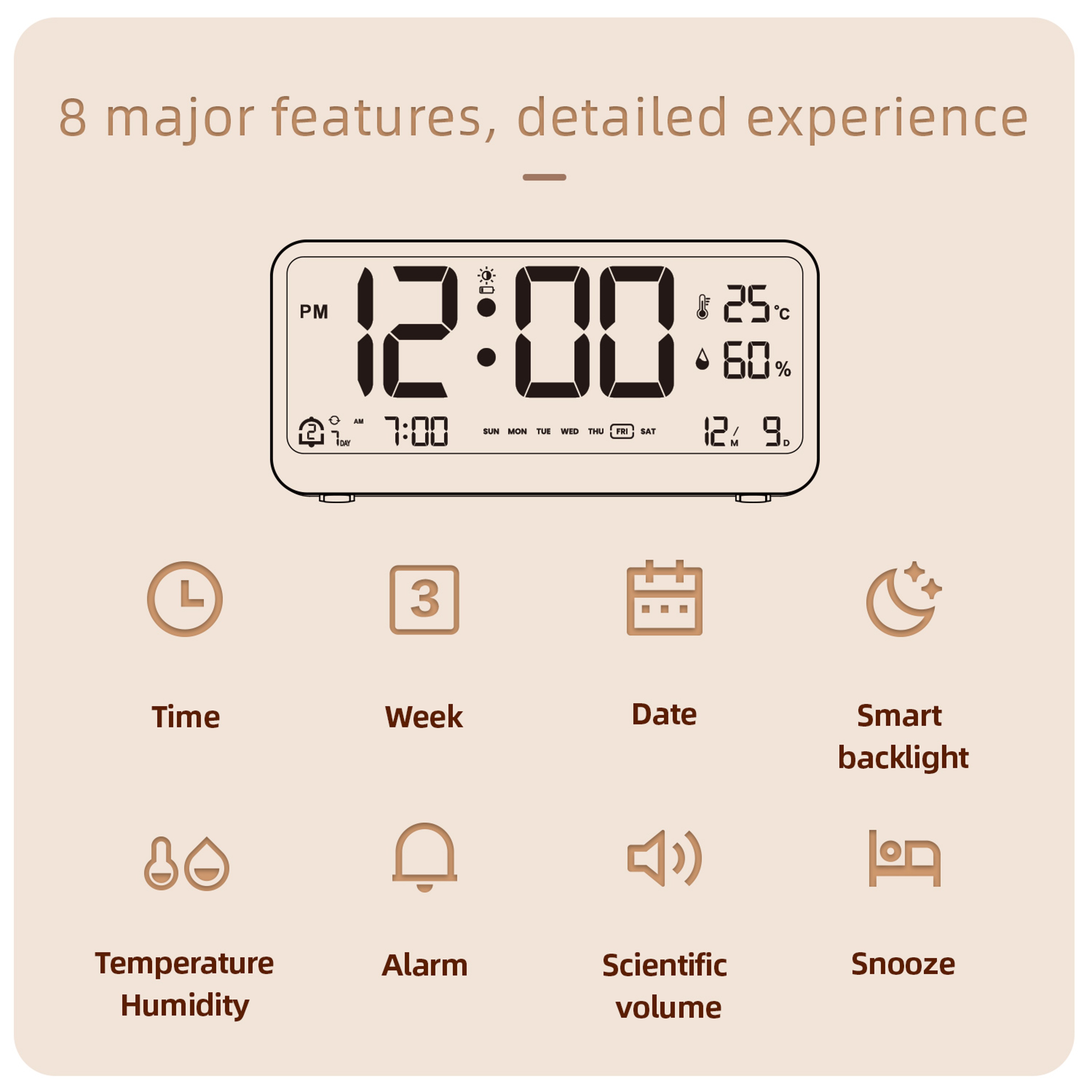 Multifunctional LED Digital Alarm Clock With Temperature Humidity Display 2