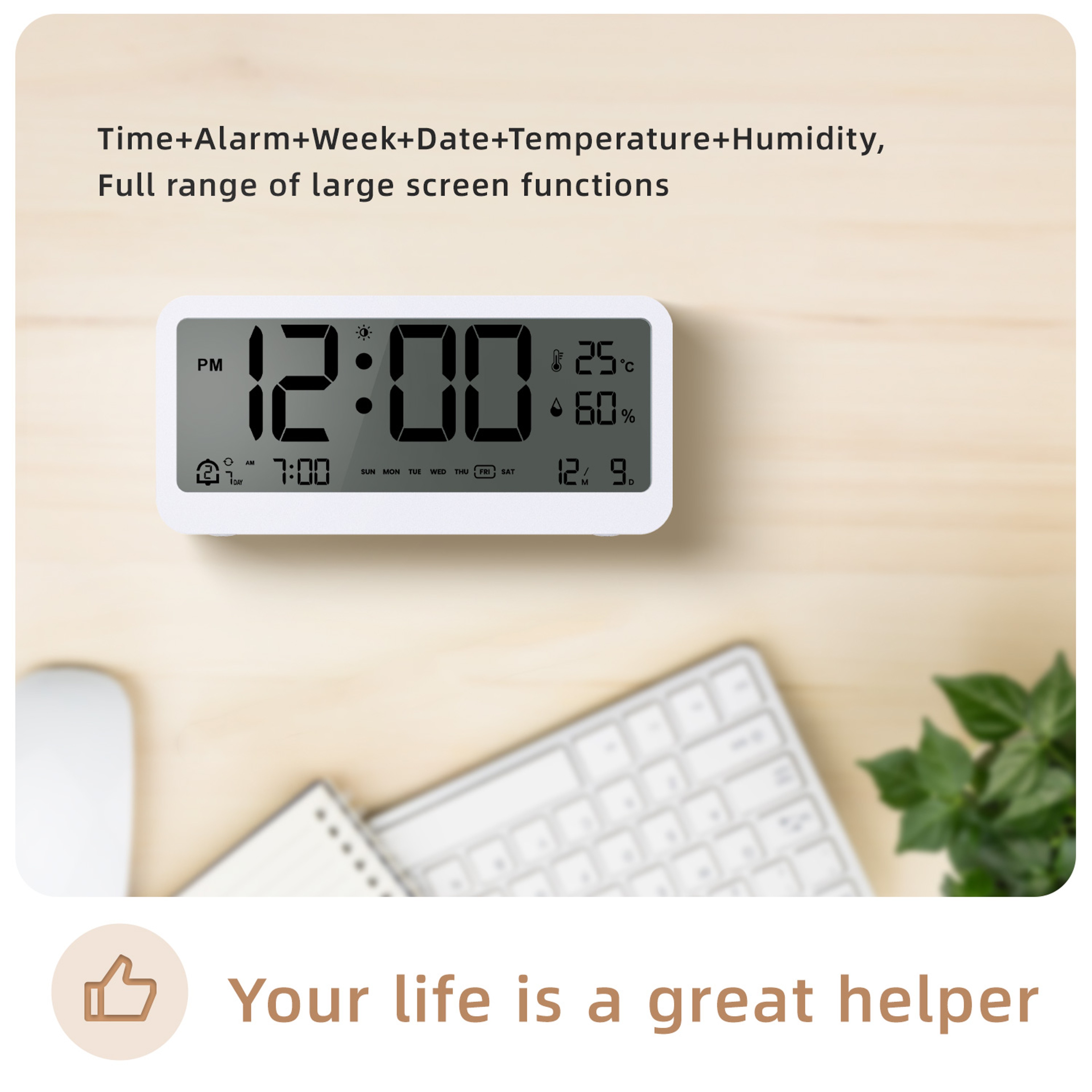 Multifunctional LED Digital Alarm Clock With Temperature Humidity Display 4