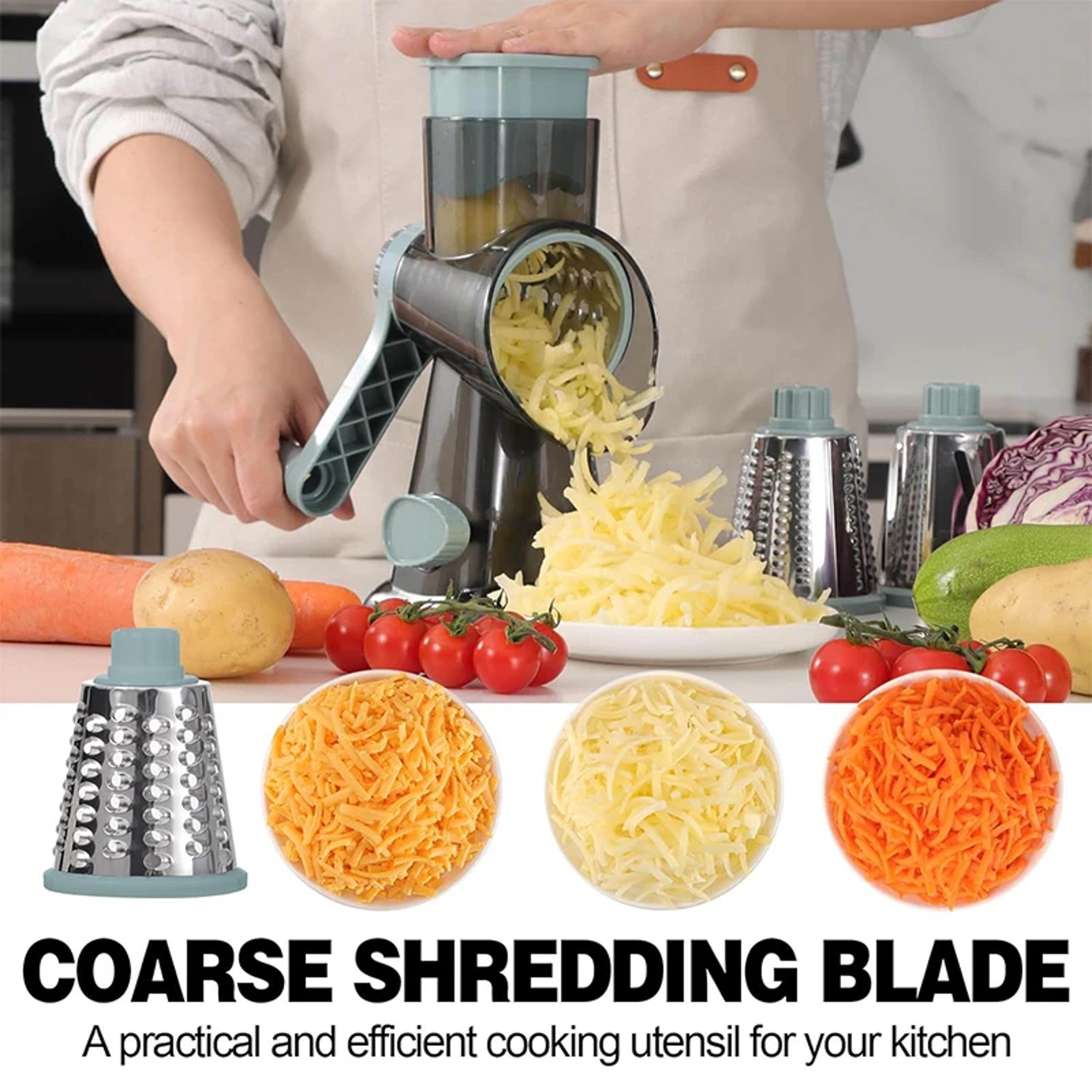Rotary Kitchen Slicer Grater With Container Cheese Vegetable Nut Grinder Tool 2