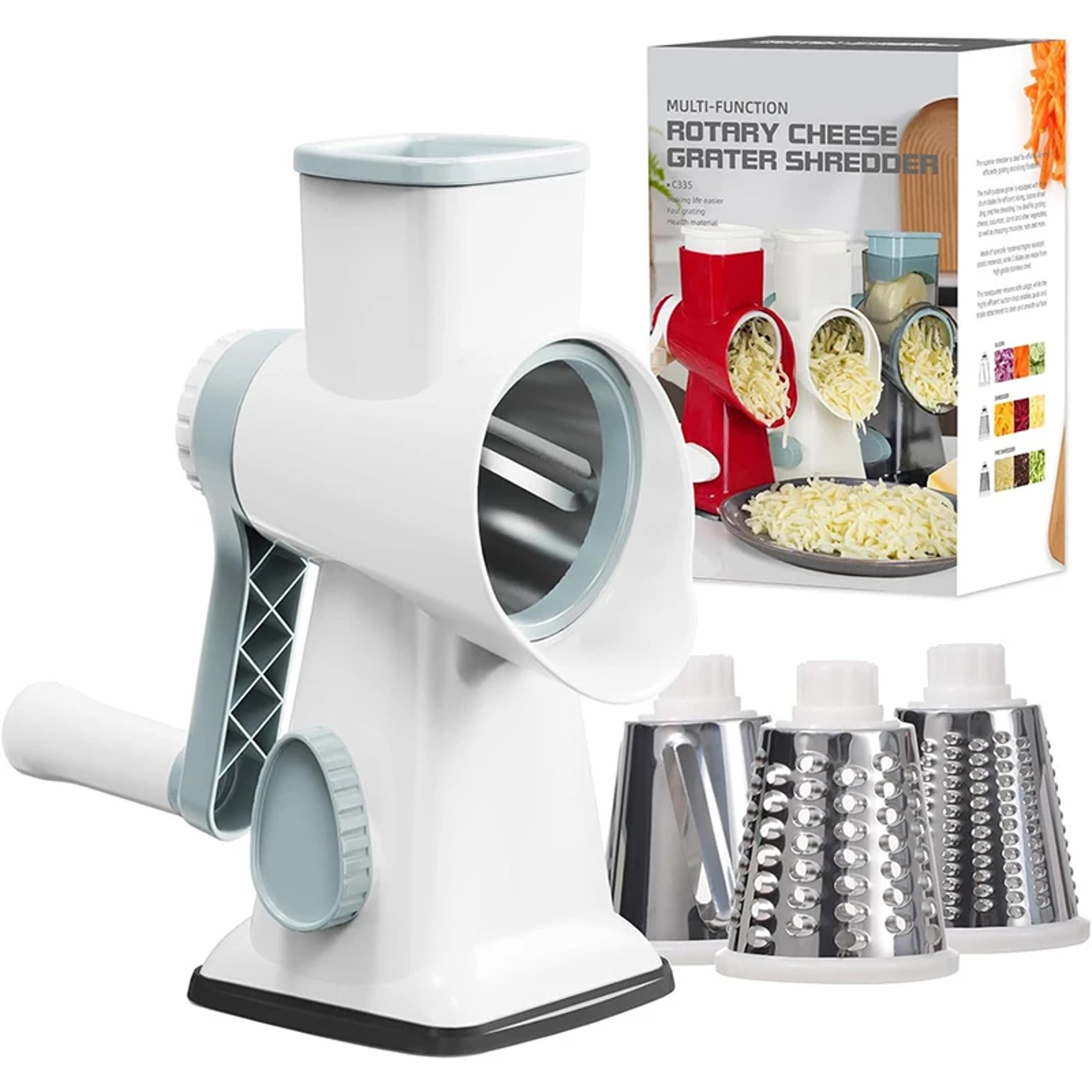 Rotary Kitchen Slicer Grater With Container Cheese Vegetable Nut Grinder Tool 7