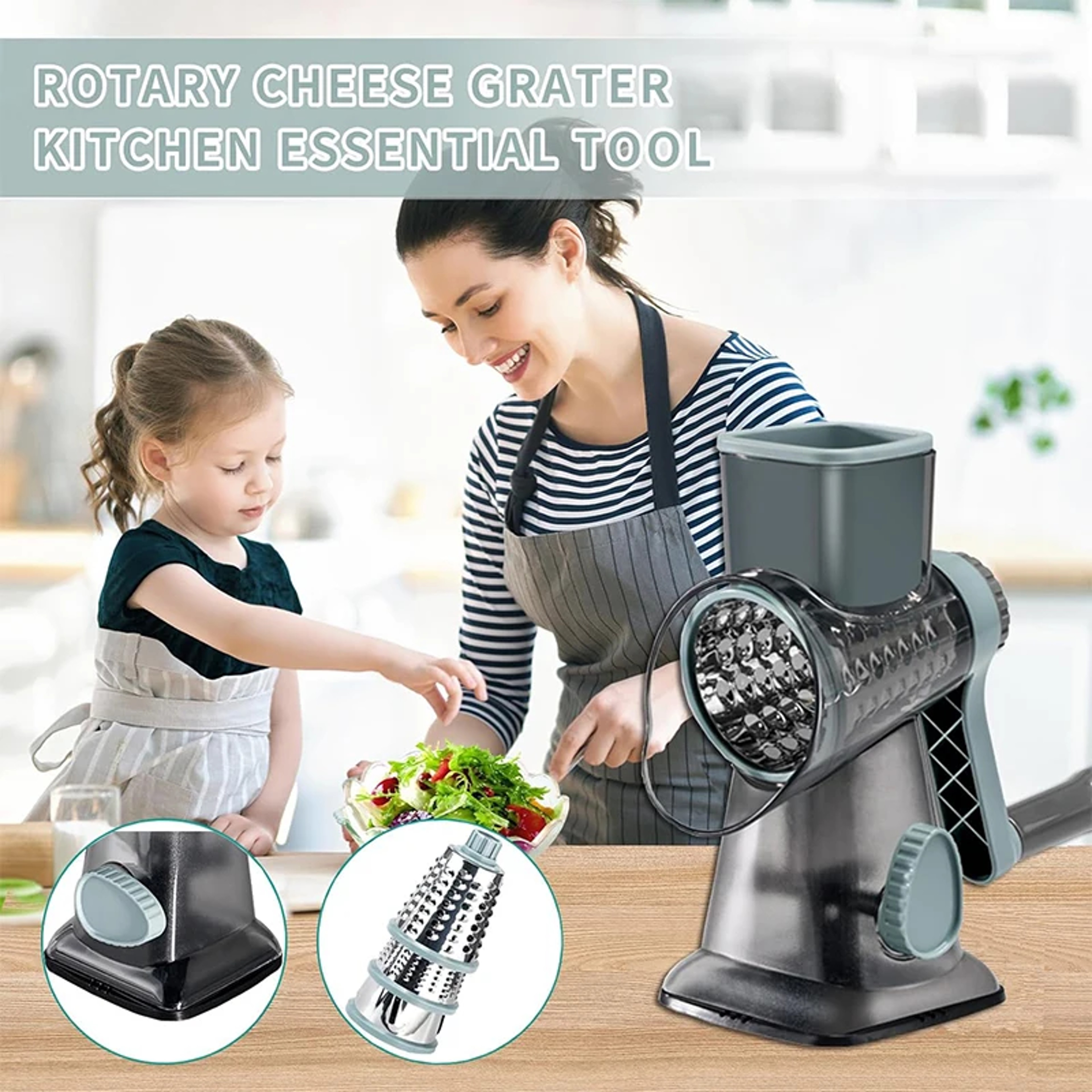 Rotary Kitchen Slicer Grater With Container Cheese Vegetable Nut Grinder Tool 5
