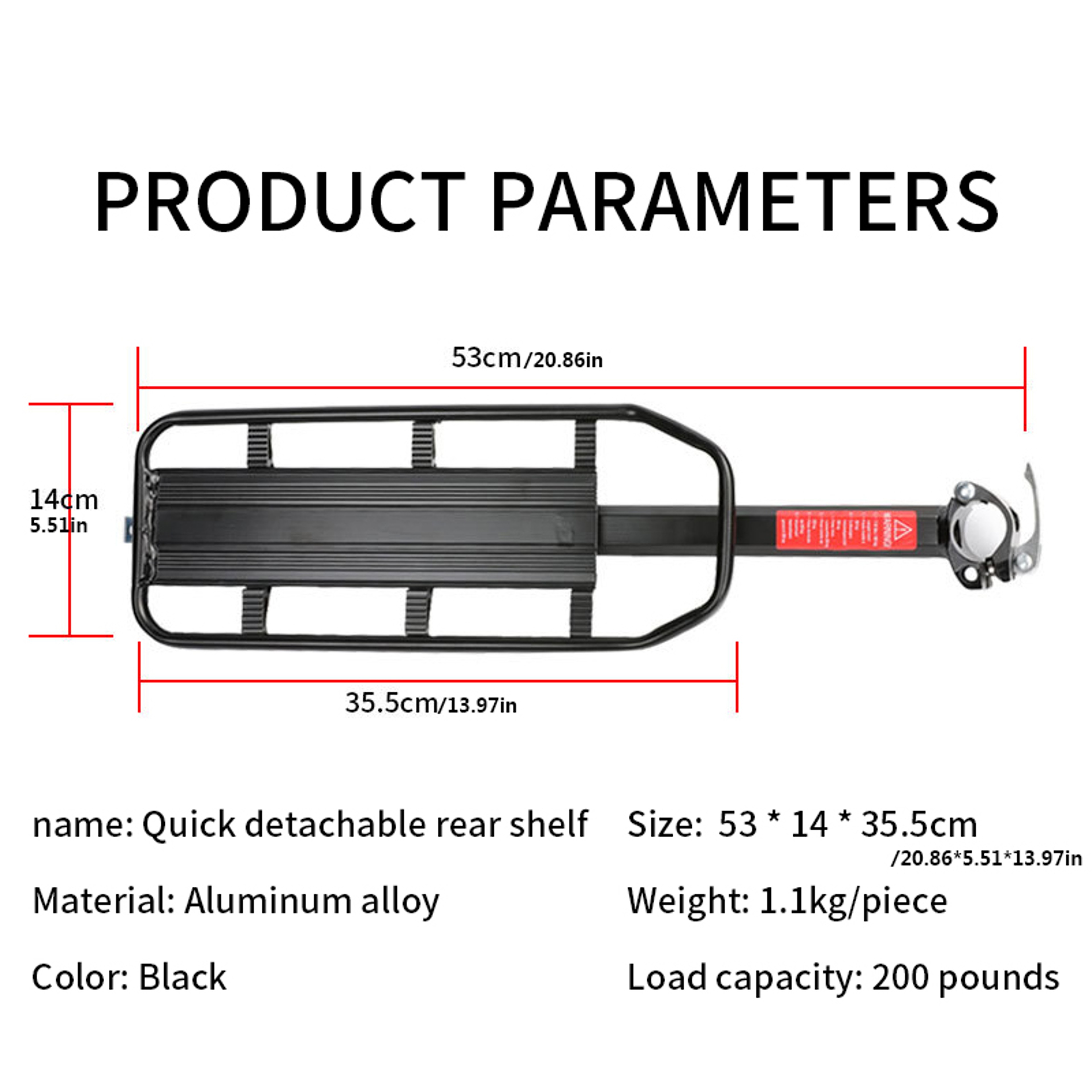 Aluminum Alloy Mountain Bike Carrier with Reflective Plate Quick Disassembly Bicycle Rear Shelf – view 4