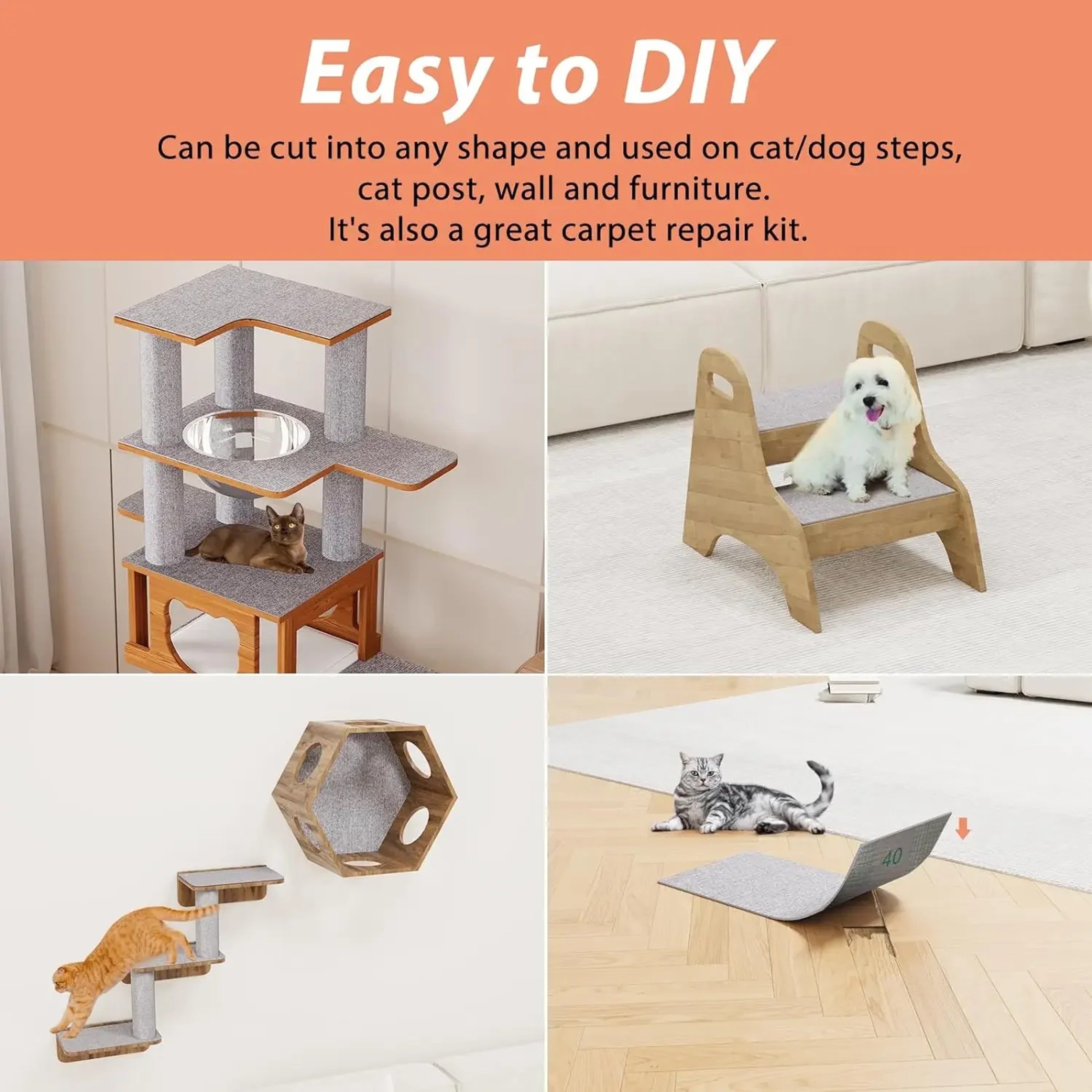 Cat Scratching Mat SelfAdhesive Trimmable Carpet For Sofa Furniture Protection 4