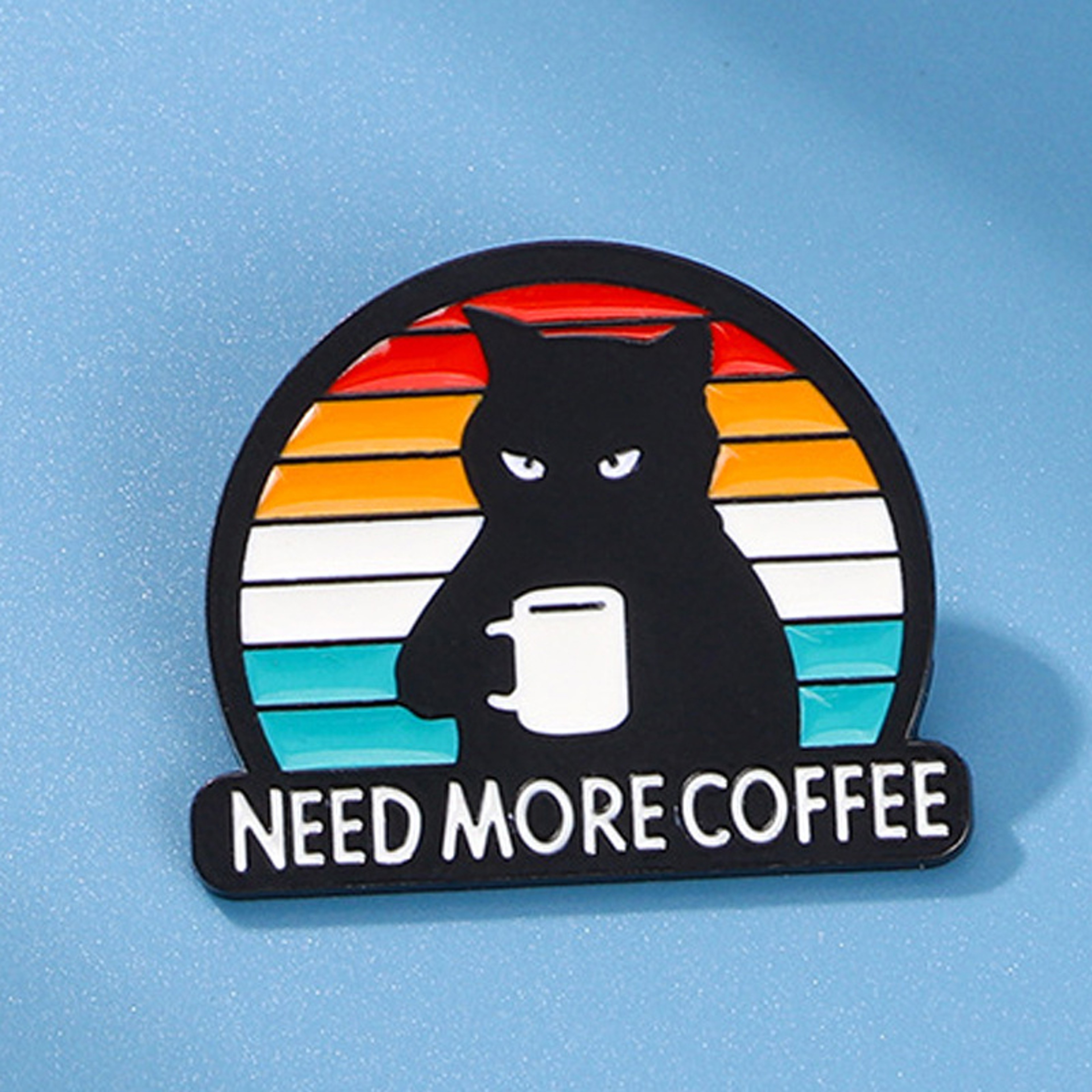 Need More Coffee Funny Black Cat Coffee Brooch Pin Badge Cute Cat Lover Accessory – view 3