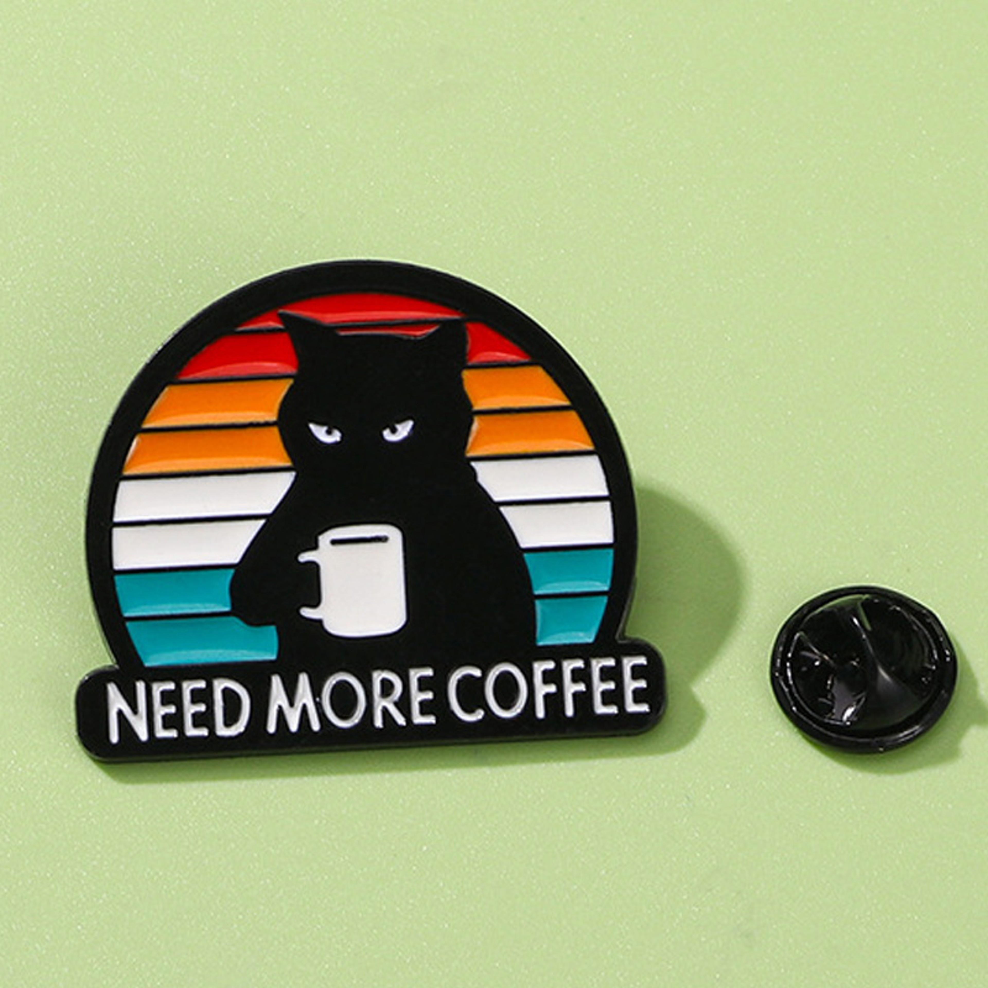 Need More Coffee Funny Black Cat Coffee Brooch Pin Badge Cute Cat Lover Accessory – view 5