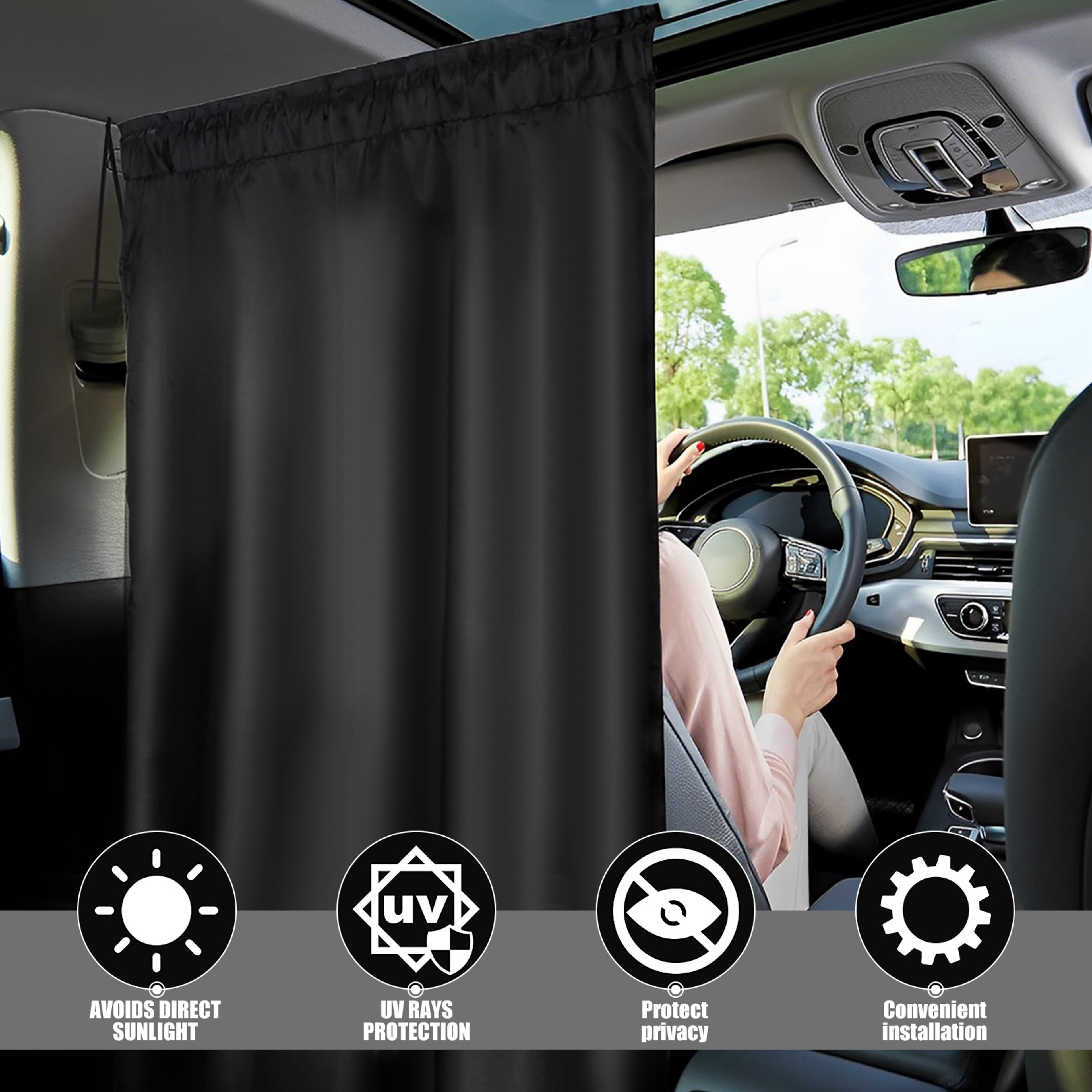Universal Car Privacy Curtain Side Window Covers Auto Blackout Divider For Rear Seat 1