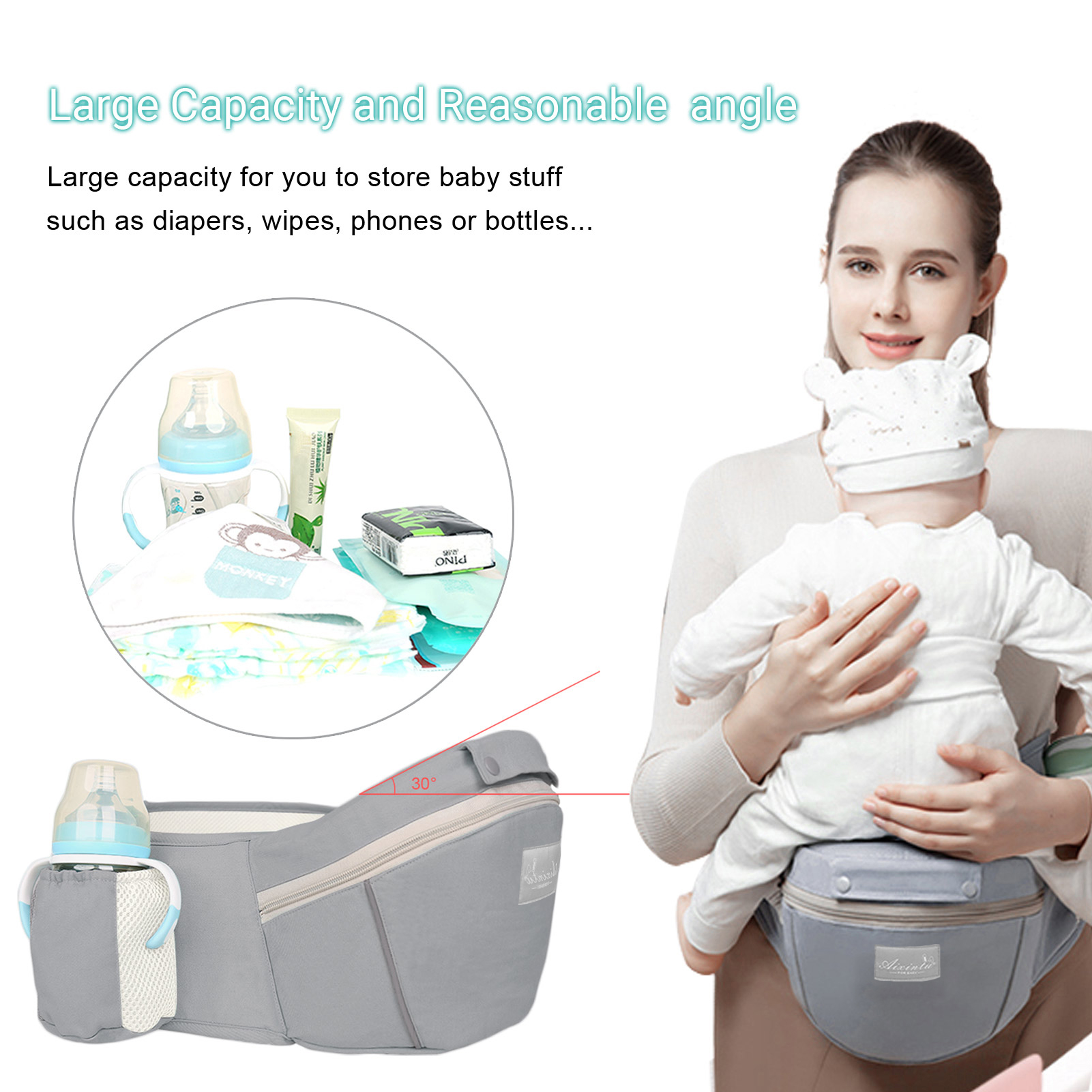 Infant Baby Hipseat Carrier, Ergonomic Baby Carrier Backpack, Front Facing Baby Wrap Sling Travel Backpack – view 2