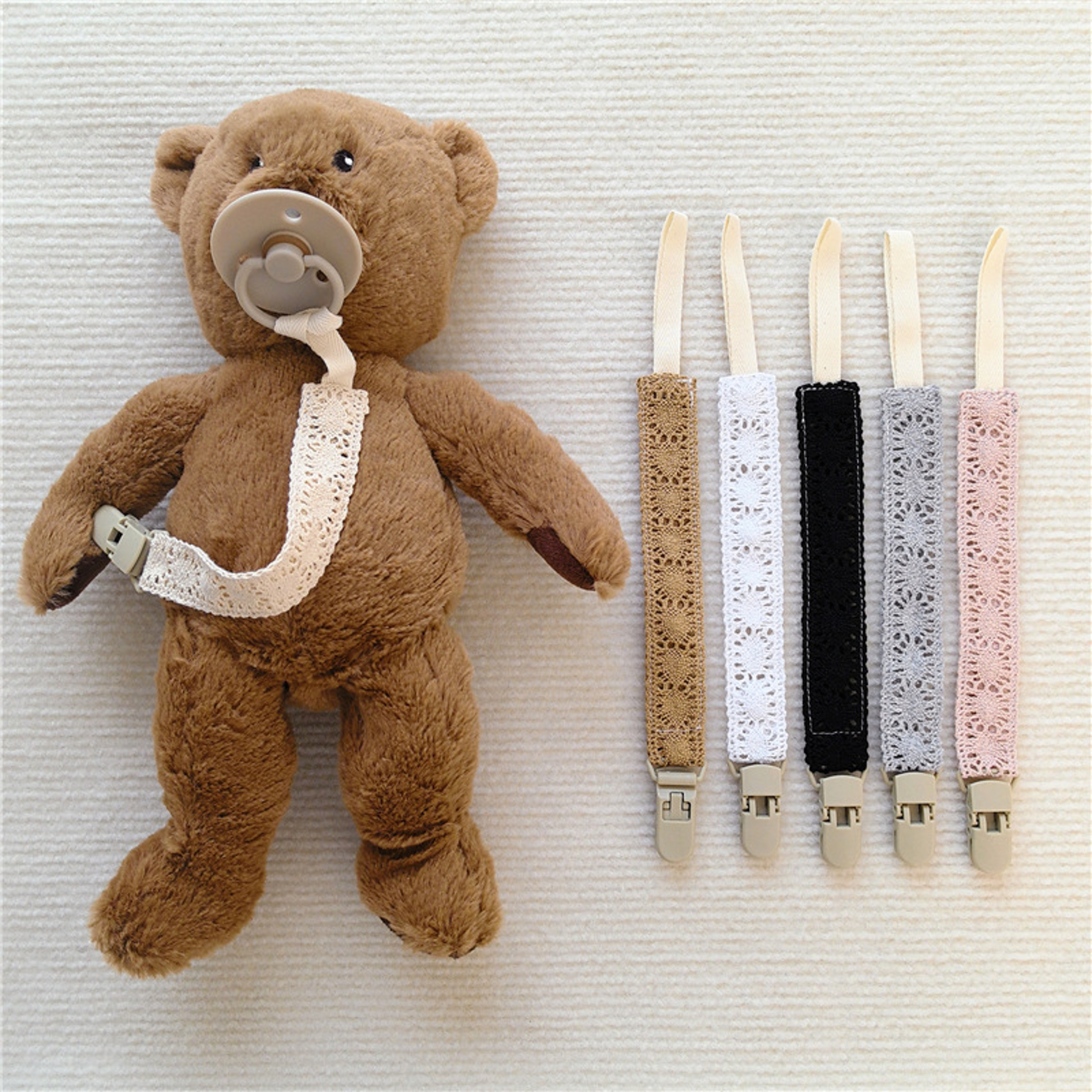 Cloth And Plastic Baby Pacifier Holder Trendy Lace Teether Toy Clip Chain 0