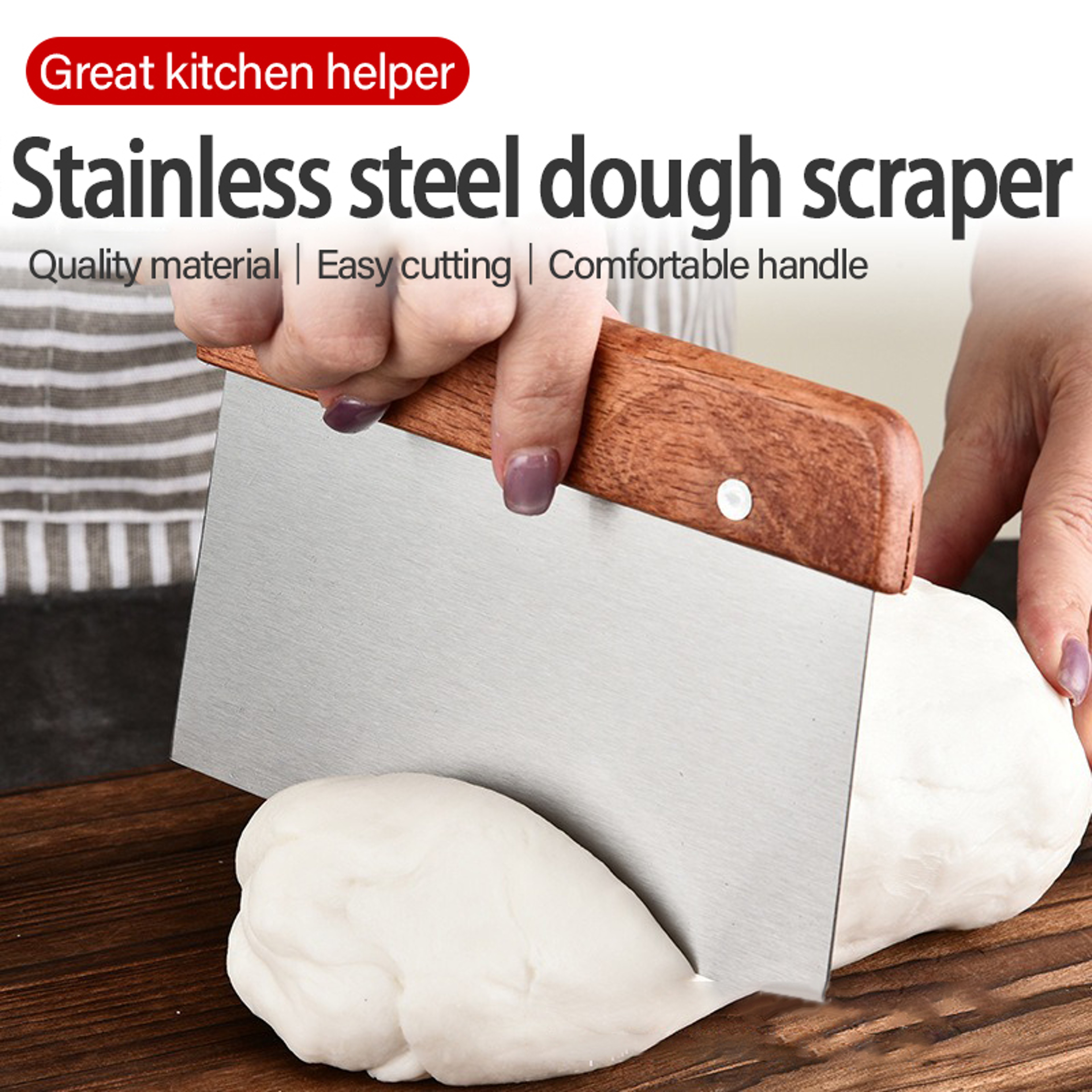 Bread Baking Dough Cutter Scraper With Wooden Handle Cake Scraper Sourdough Tools Stainless Steel S 1