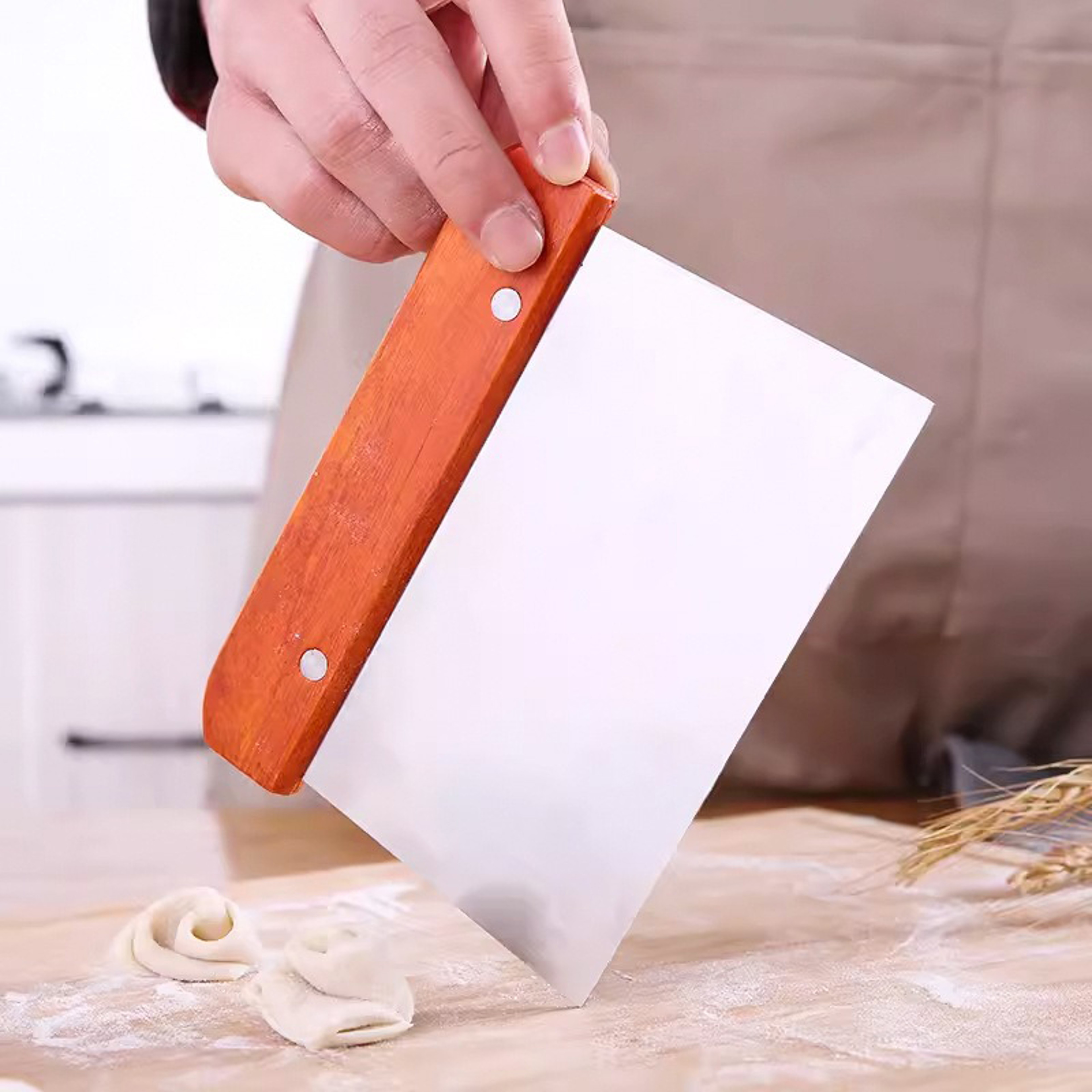 Bread Baking Dough Cutter Scraper With Wooden Handle Cake Scraper Sourdough Tools Stainless Steel S 3