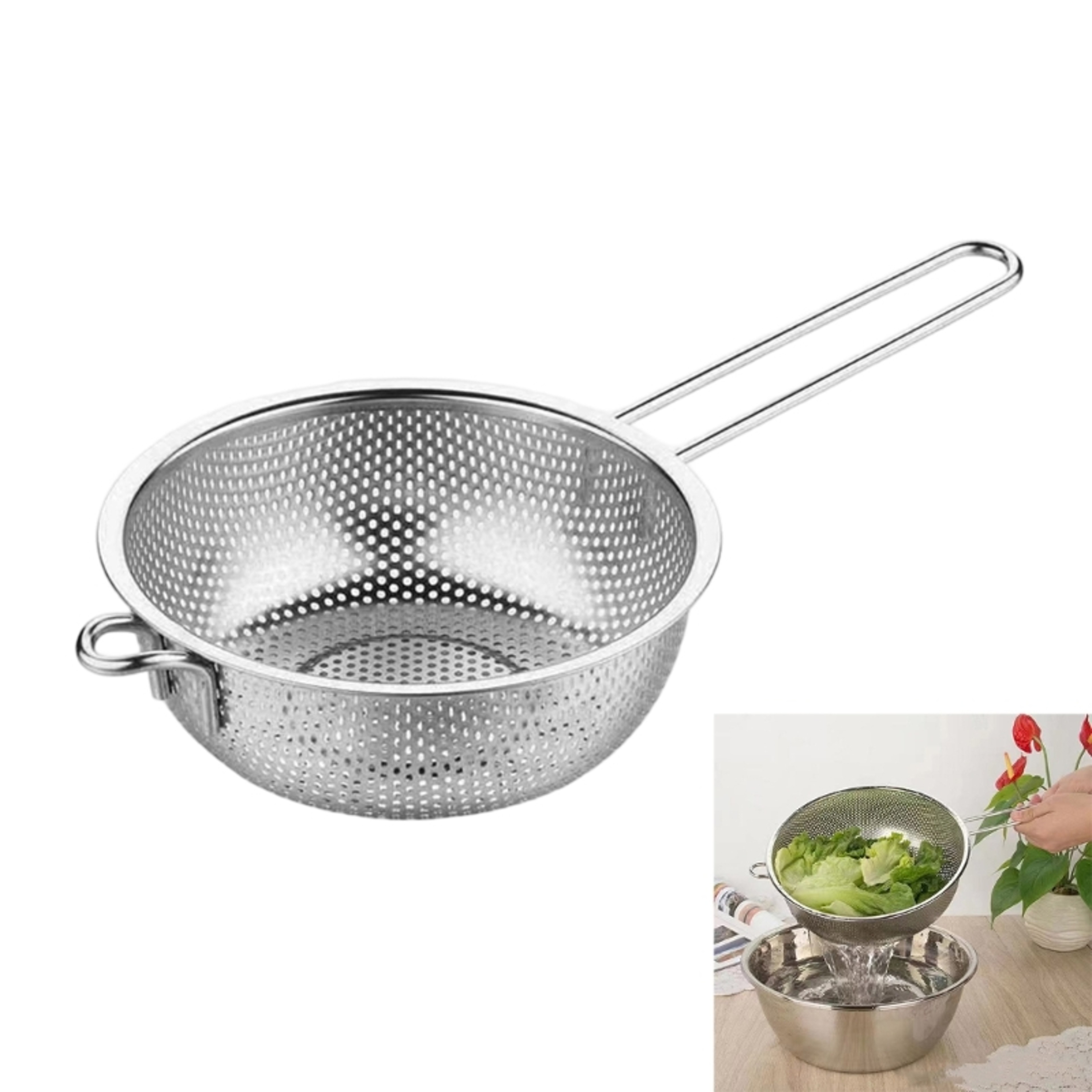 Portable Stainless Steel Colander Basket Multipurpose Strainer For Kitchens Comfortable Grip 0