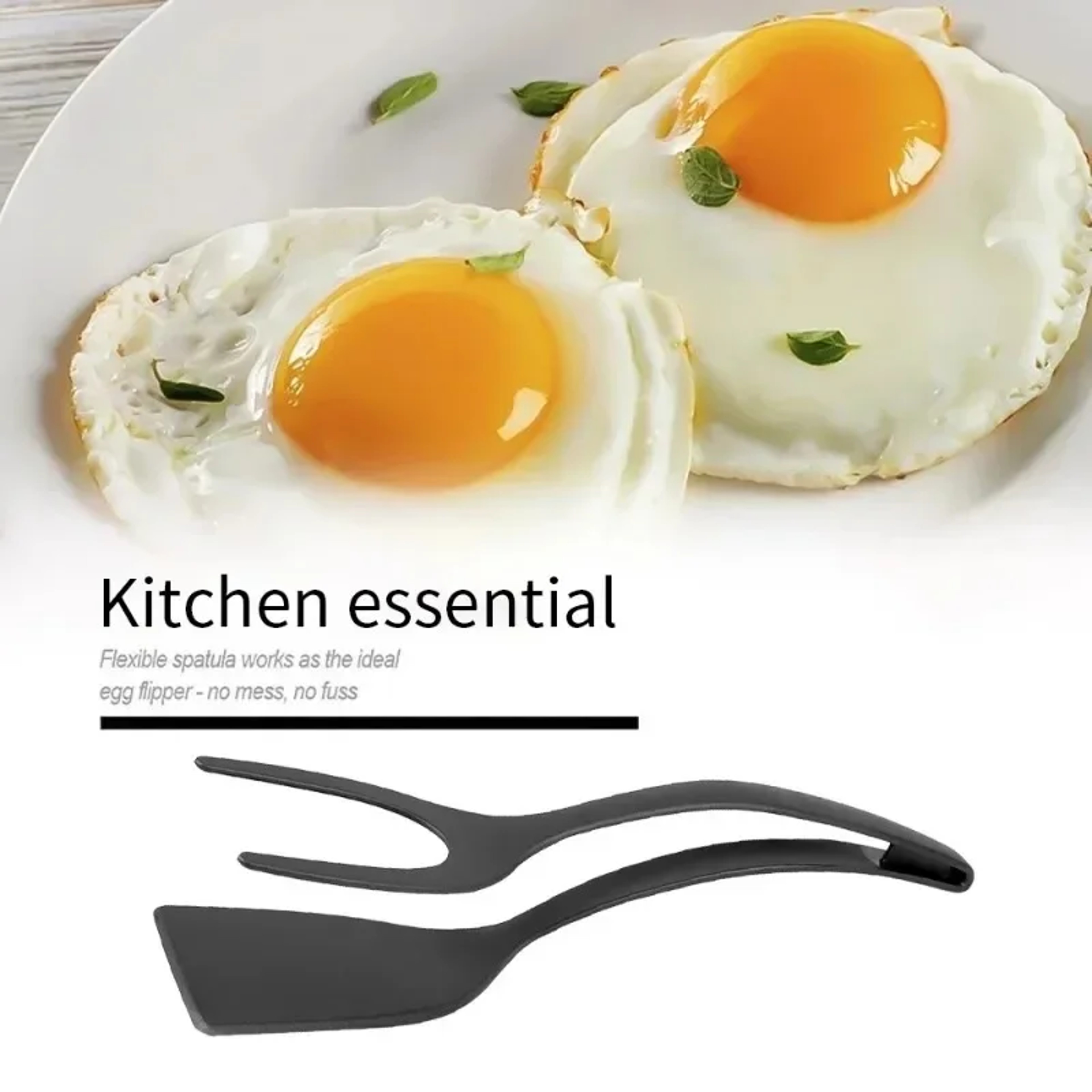 Nylon Grip Flip Tongs, Egg Spatula and Steak Turner Clamp, Pancake Cooking Accessories – view 3