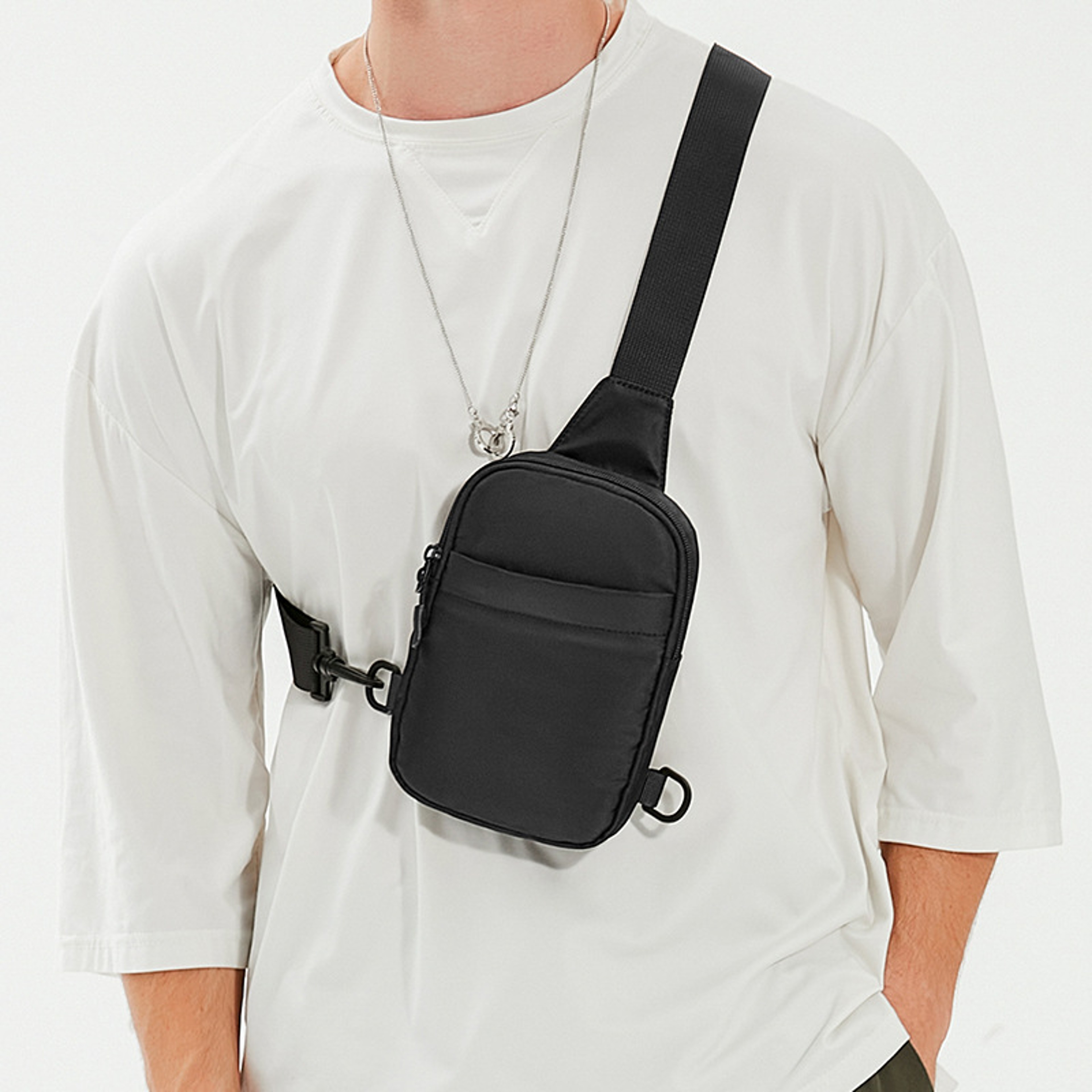 Fashion Black Messenger Bag, Mini Sling Shoulder Chest Bag Casual Chest Bag Backpack Variable Waist Bag Mobile Phone Bag – view 2