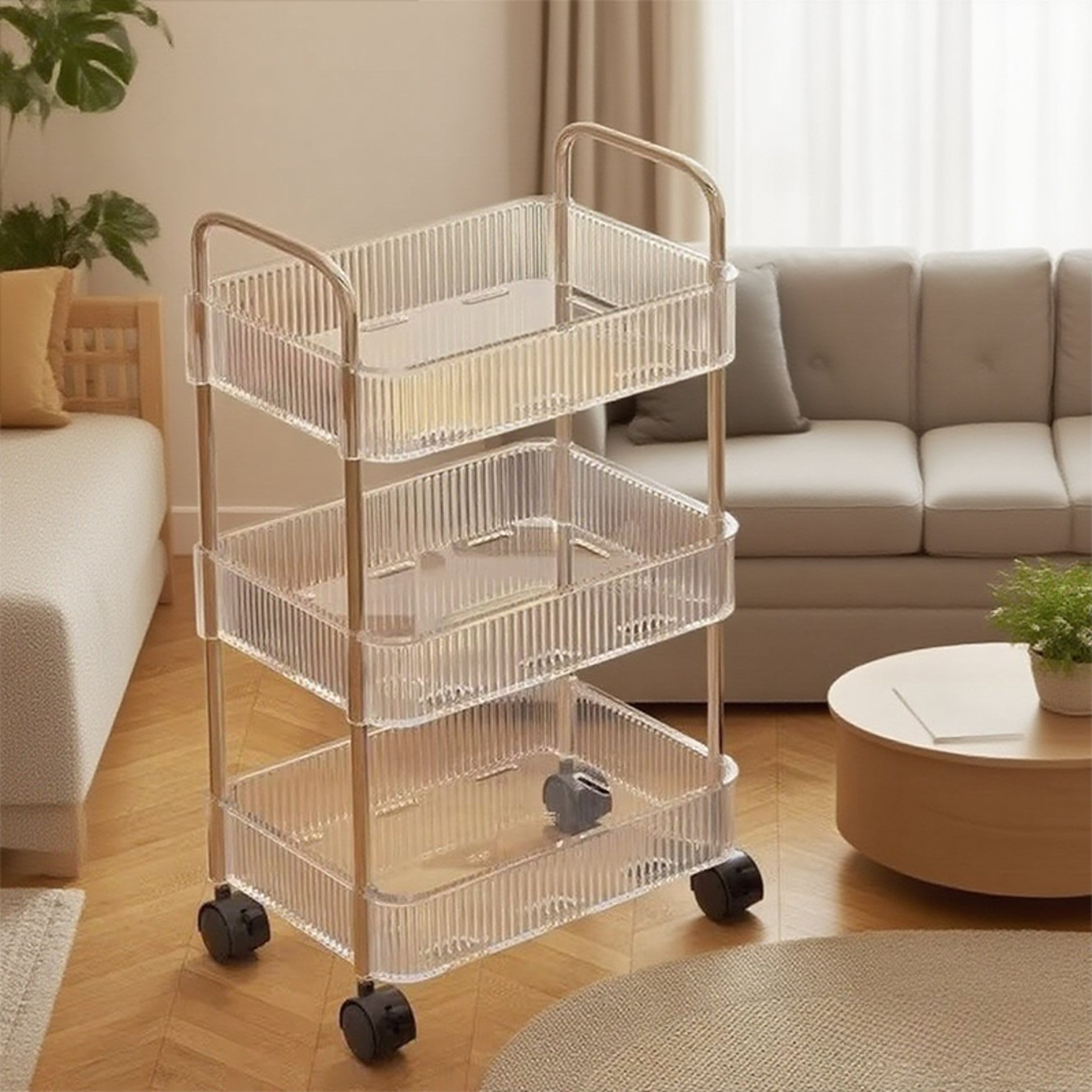 Clear Acrylic Mobile Cart Multilayer Storage Rack With Wheels Snack Storage Shelf For Living Room R 0