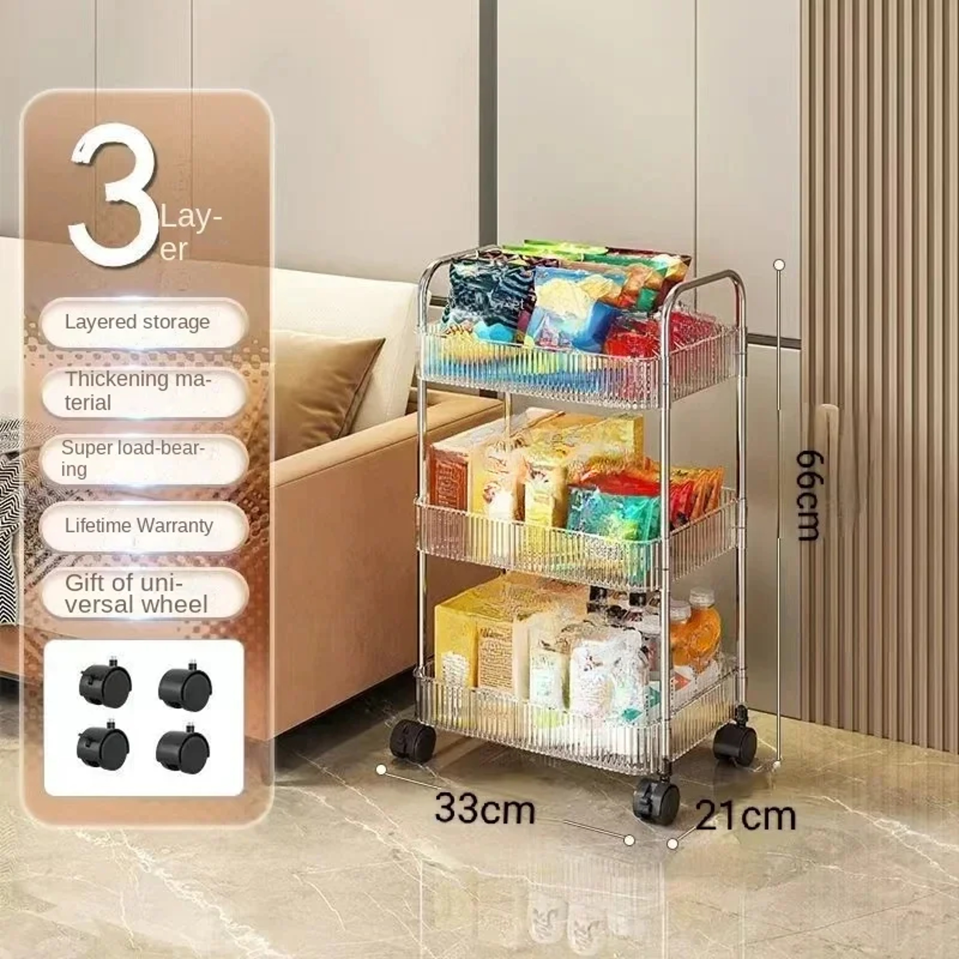 Clear Acrylic Mobile Cart Multilayer Storage Rack With Wheels Snack Storage Shelf For Living Room R 4