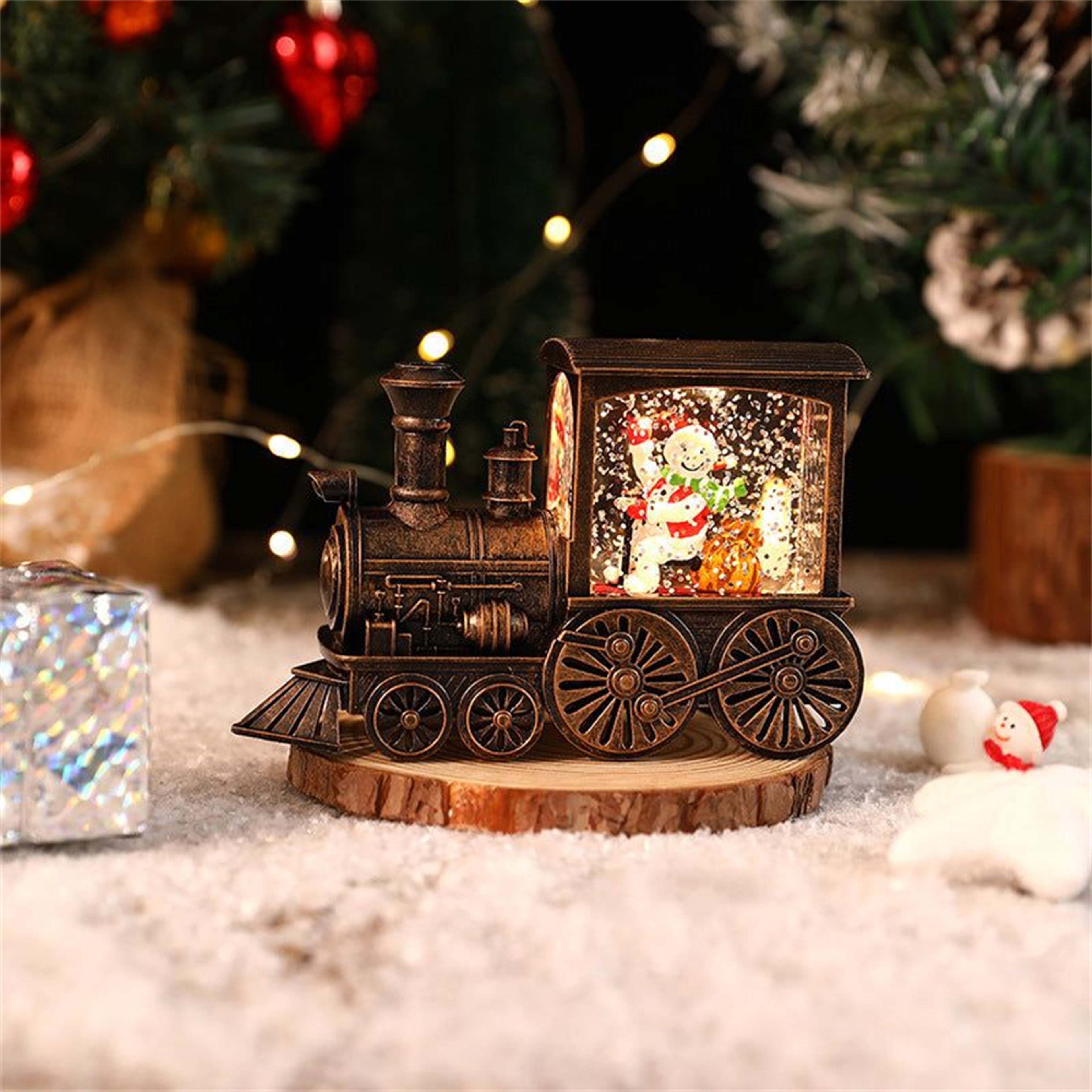 Luminous Christmas Gift Train Crystal Ball Box Ornament For Christmas Eve 2