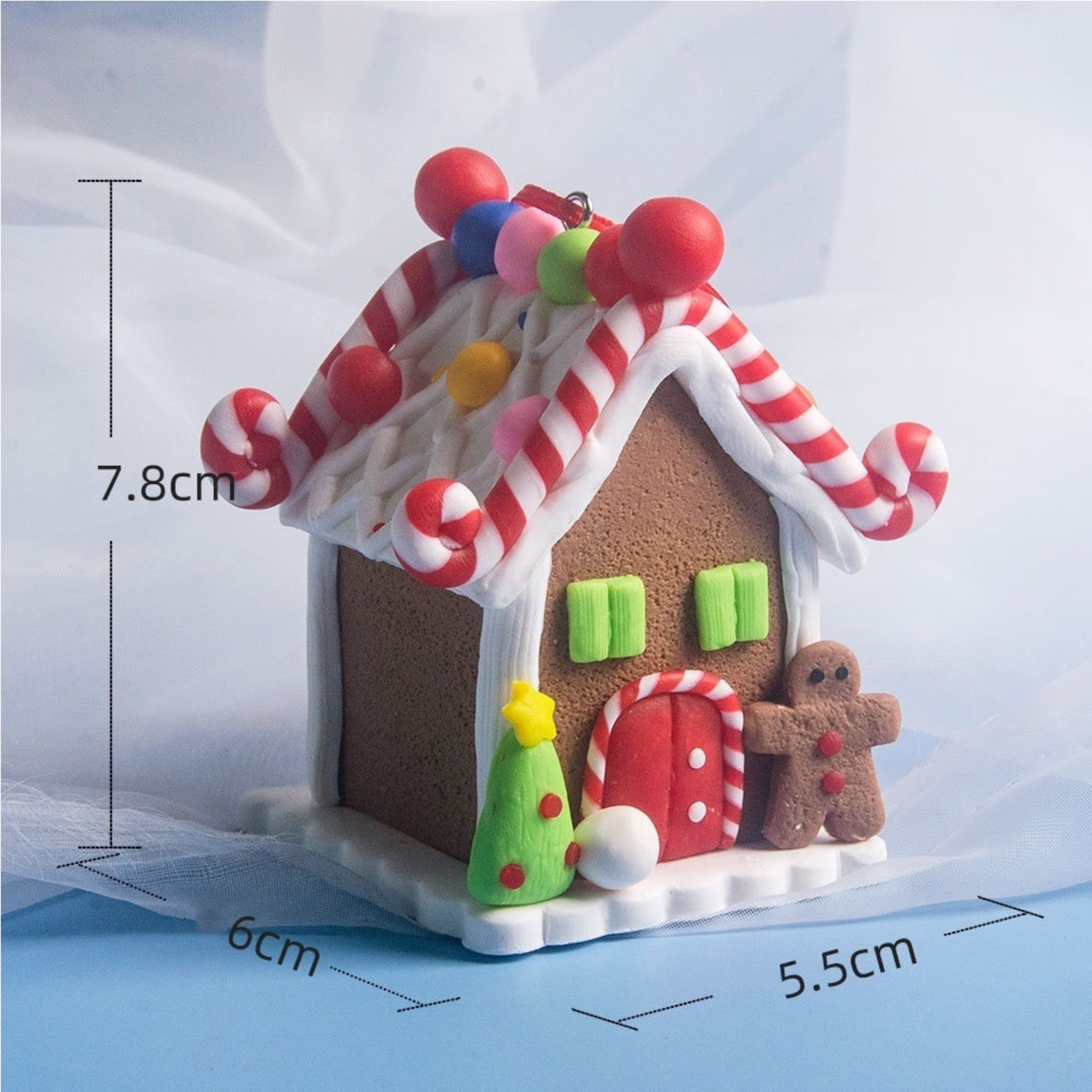 Holiday Gingerbread Christmas Tree Ornaments Set 5pcs House Decor With Rope 2