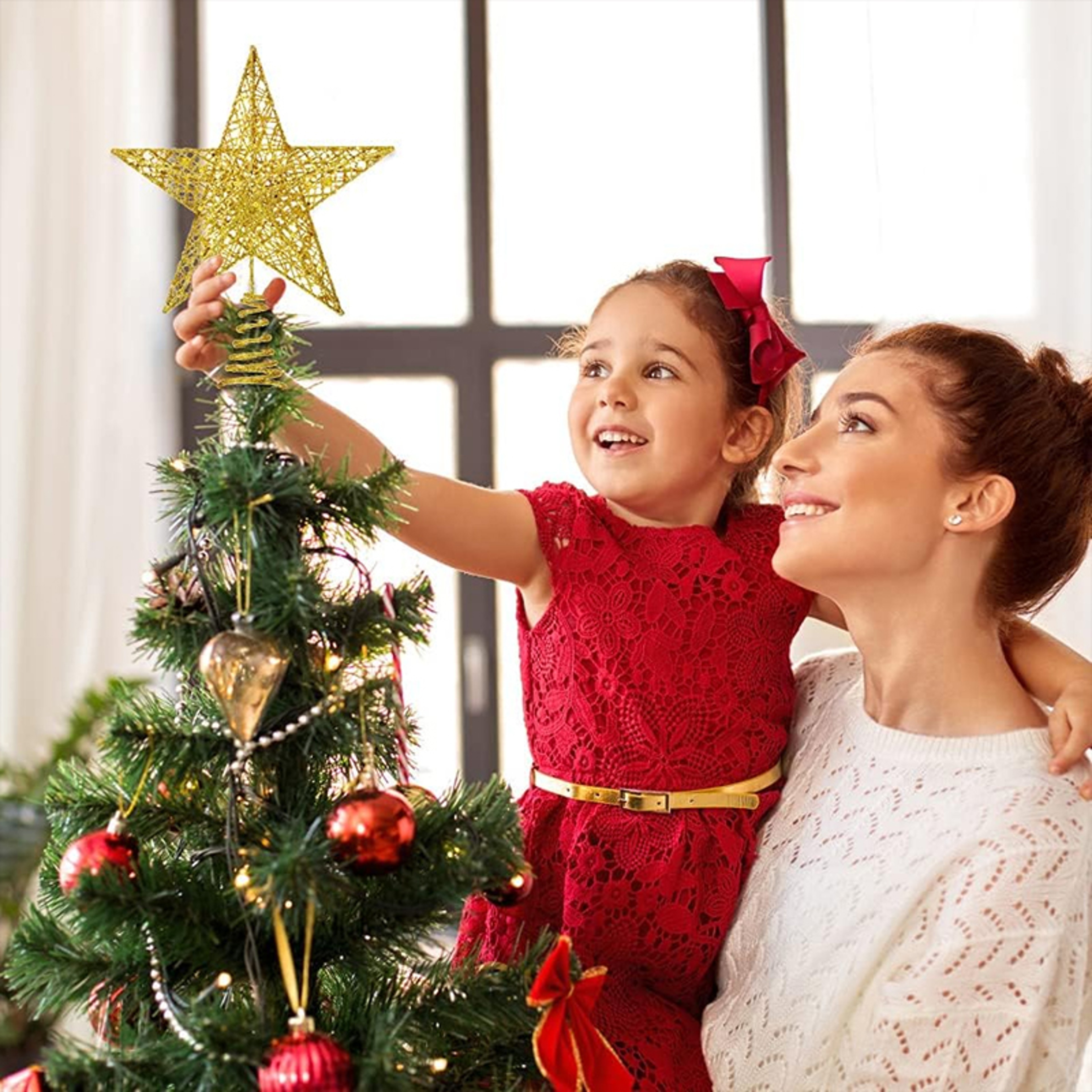 Star Tree Topper For Christmas With 20 LED Lights BatteryPowered Glitter Metal Decoration For Holid 6