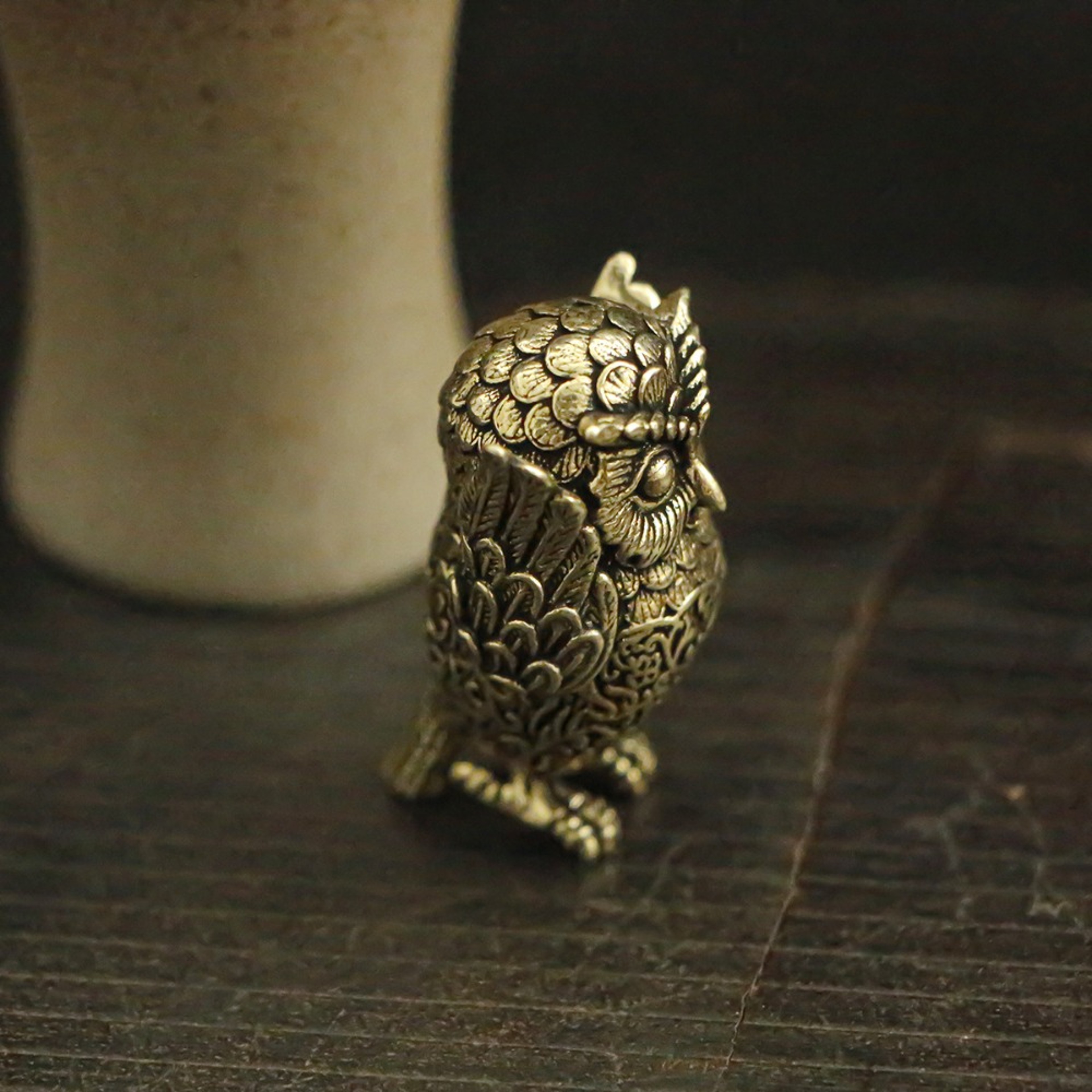 Vintage Brass Owl Statue, Animal Sculpture for Office Desk, Home Decor, Unique Gift Idea for Bookshelf Decoration – view 4