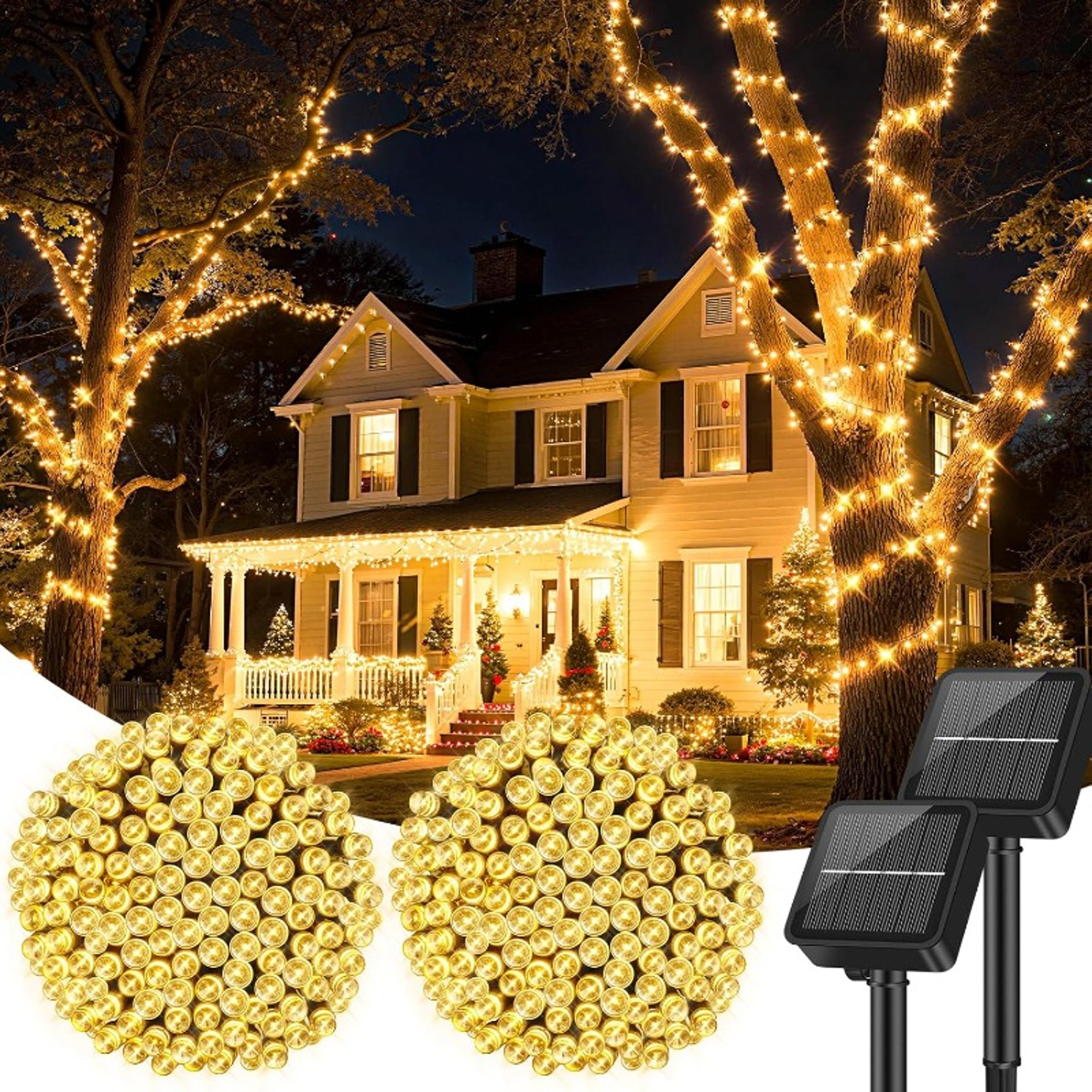 LED Solar Fairy Lights For Gardens 2Pcs Solar String Lights 8 Lighting Modes Christmas Party Decora 0