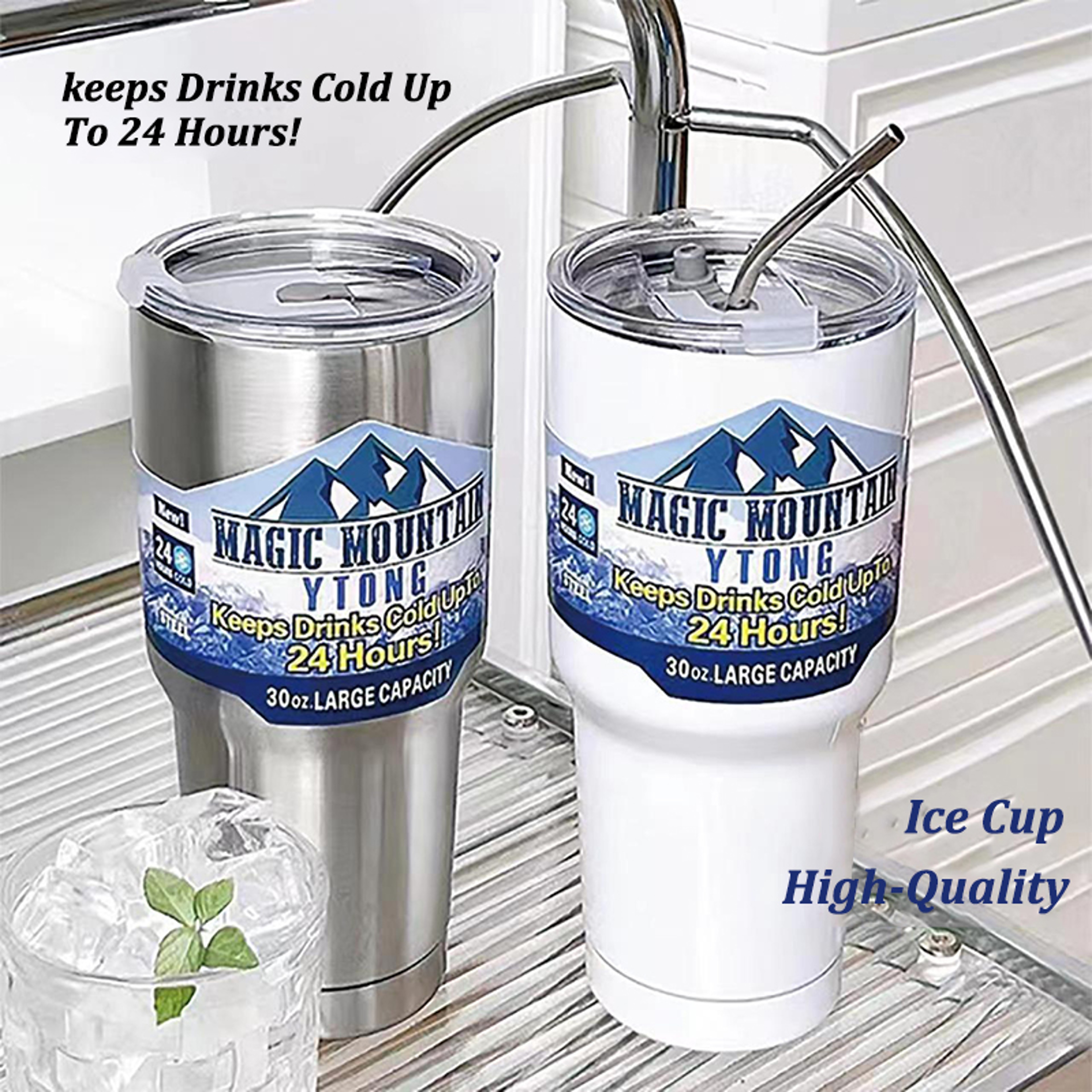 Thermos Cup With Straw Magic Stainless Steel Freeze Insulated Bottle Car Travel Mountain Cup 6