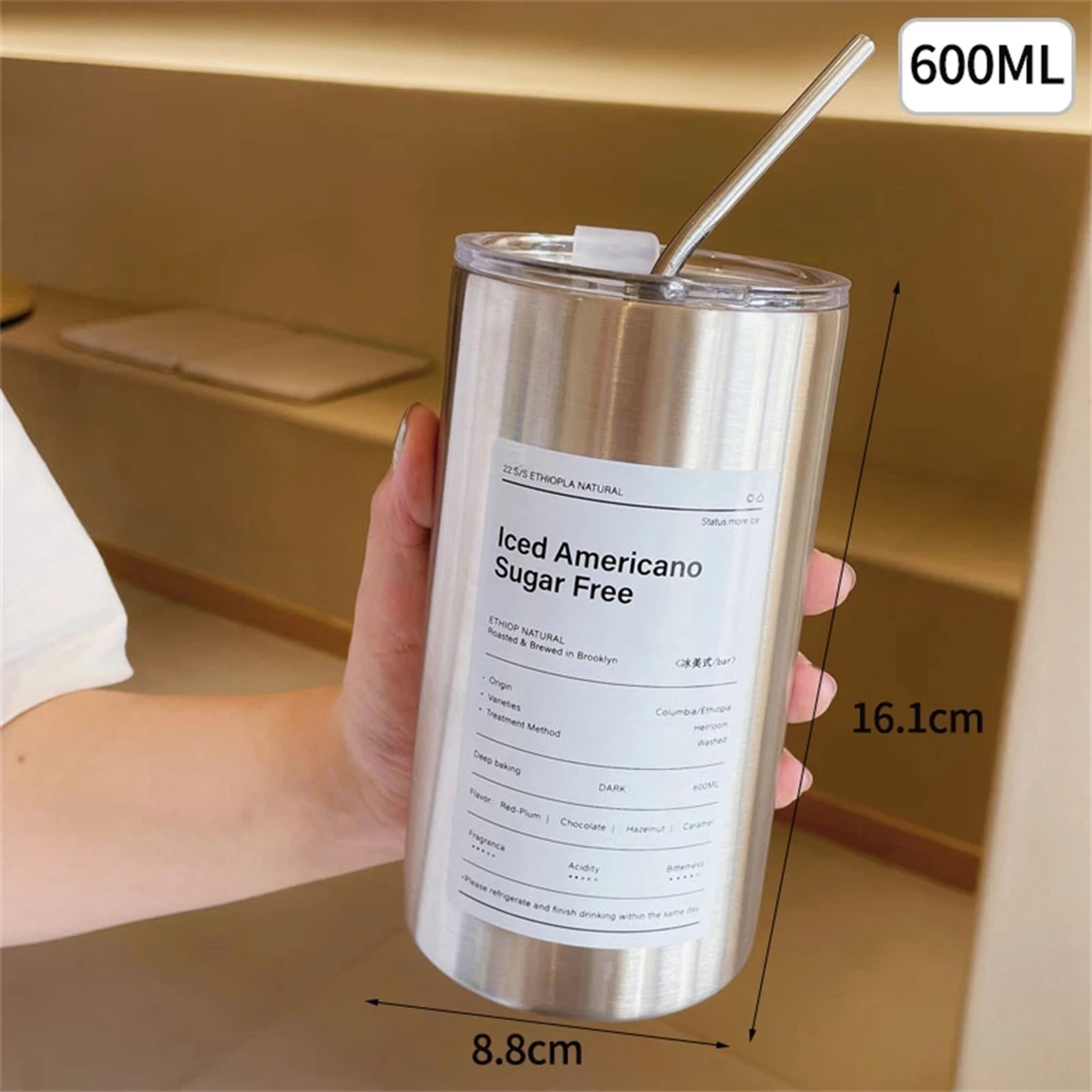 Portable Thermos Cup With Straw 304 Stainless Steel Coffee Mug Thermal Insulated Water Bottle 2