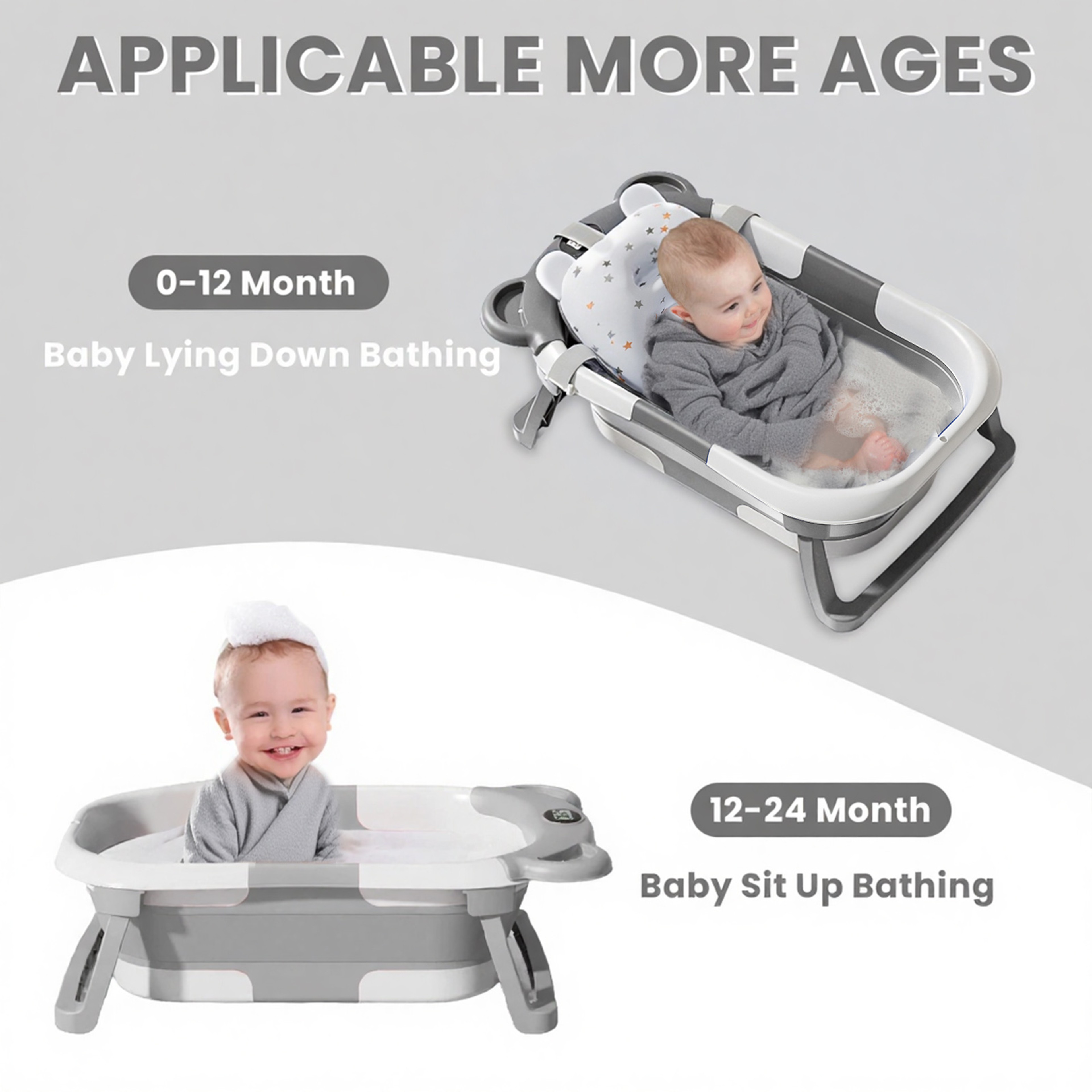 Collapsible Baby Bathtub Portable Travel Bathtub With Thermometer Soft Cushion Drain Hole For Babie 4