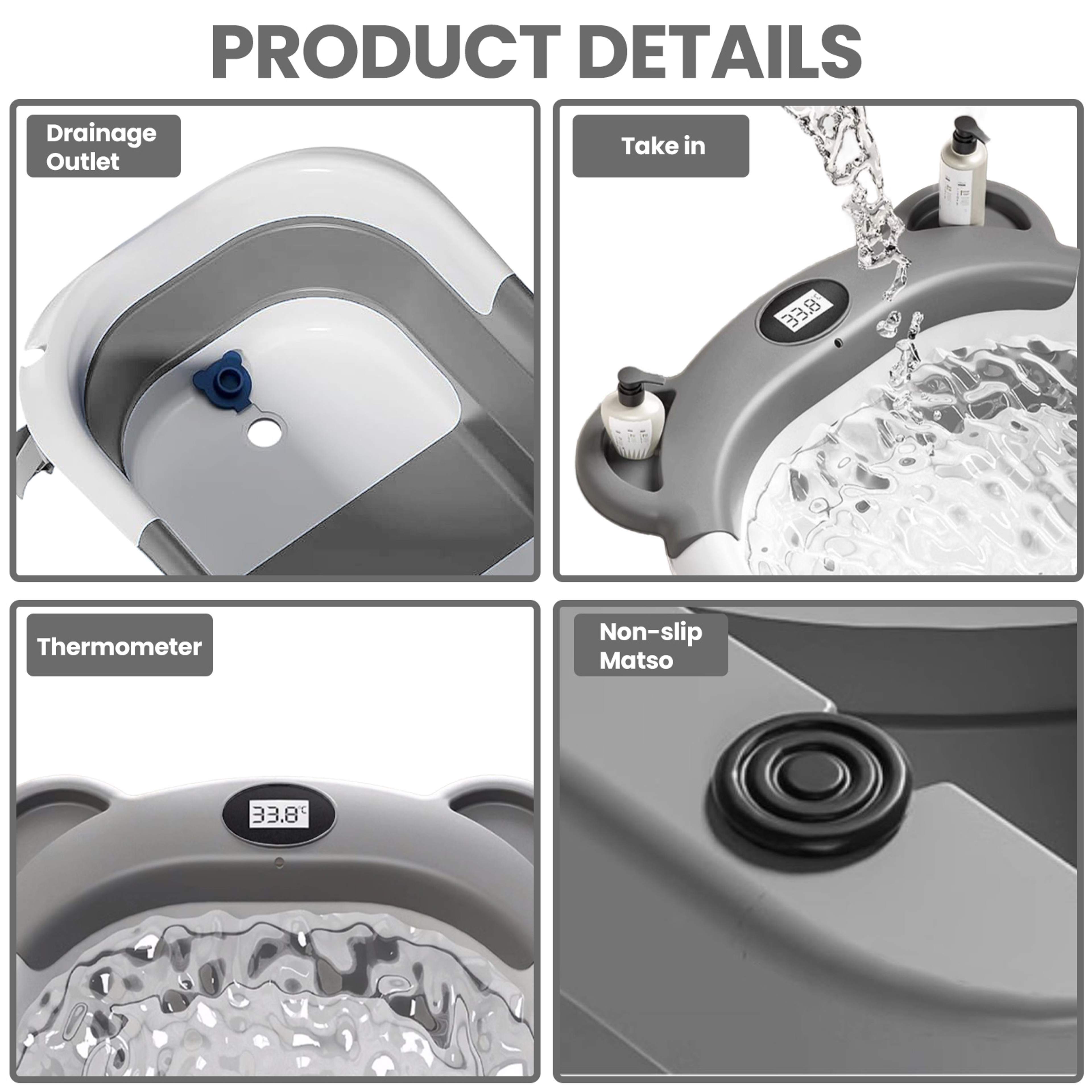 Collapsible Baby Bathtub Portable Travel Bathtub With Thermometer Soft Cushion Drain Hole For Babie 6