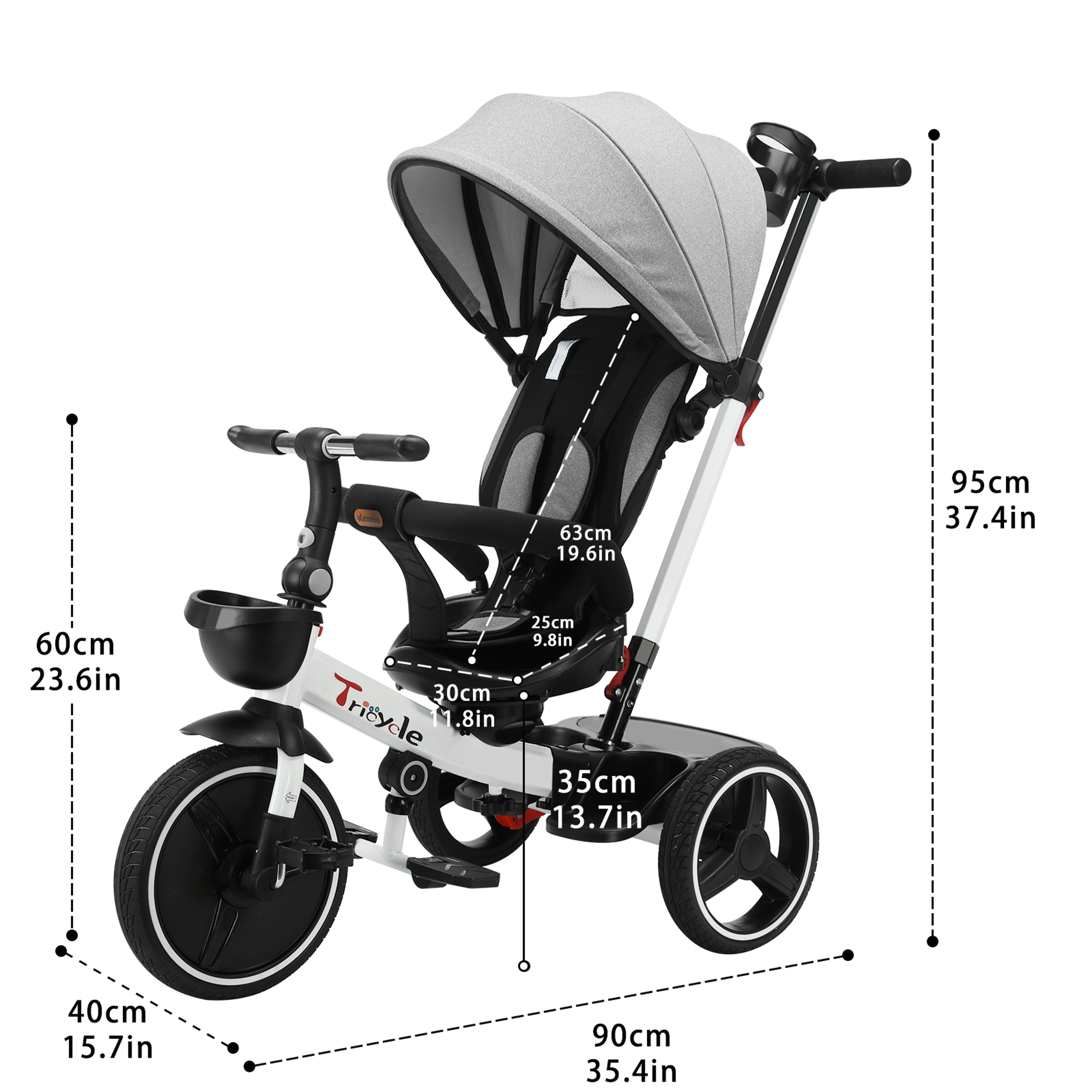 Baby Stroller Tricycle Ride Bike, Unisex Toddler Bike with Adjustable Canopy, Safety Harness, Shock Absorption – view 2