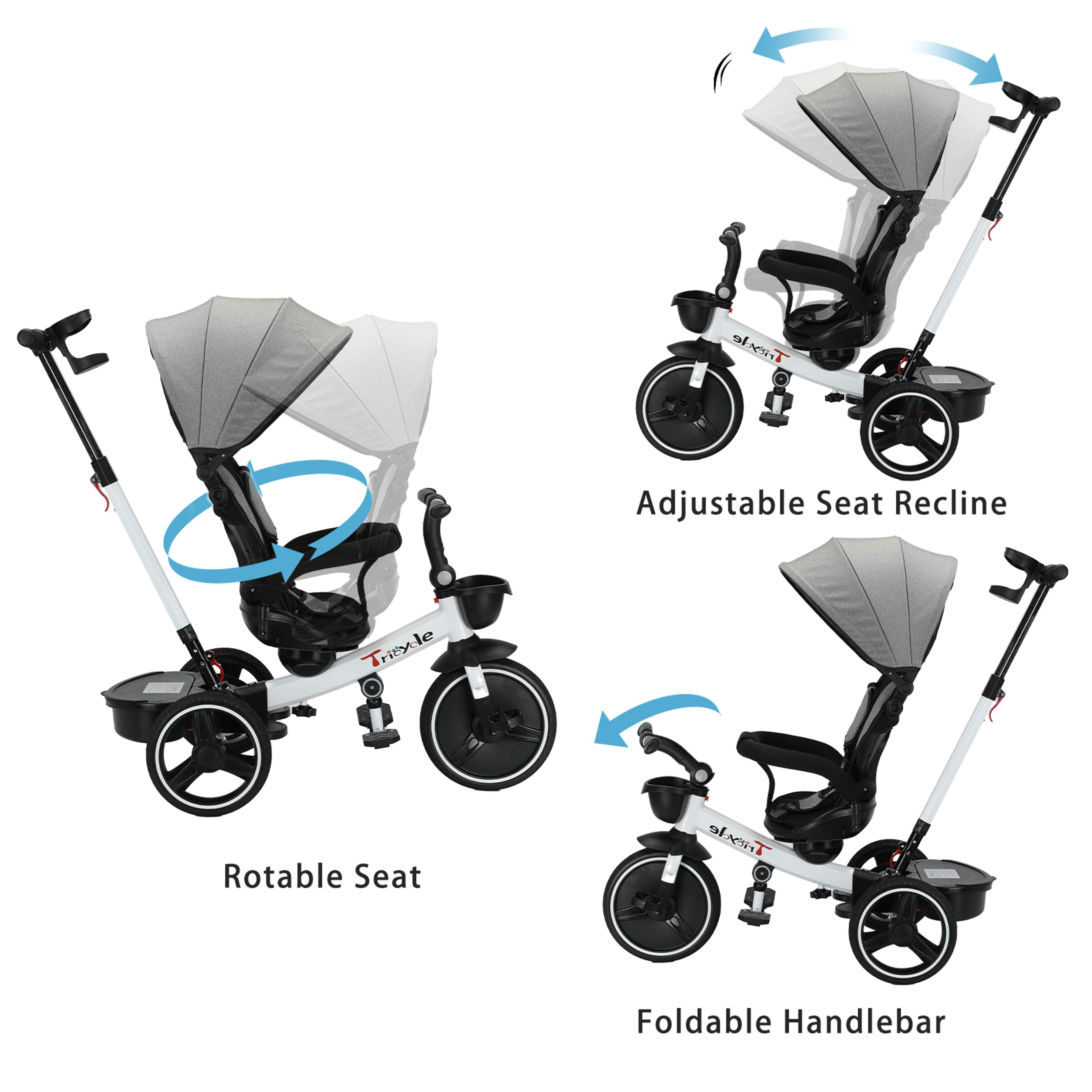 Baby Stroller Tricycle Ride Bike, Unisex Toddler Bike with Adjustable Canopy, Safety Harness, Shock Absorption – view 4