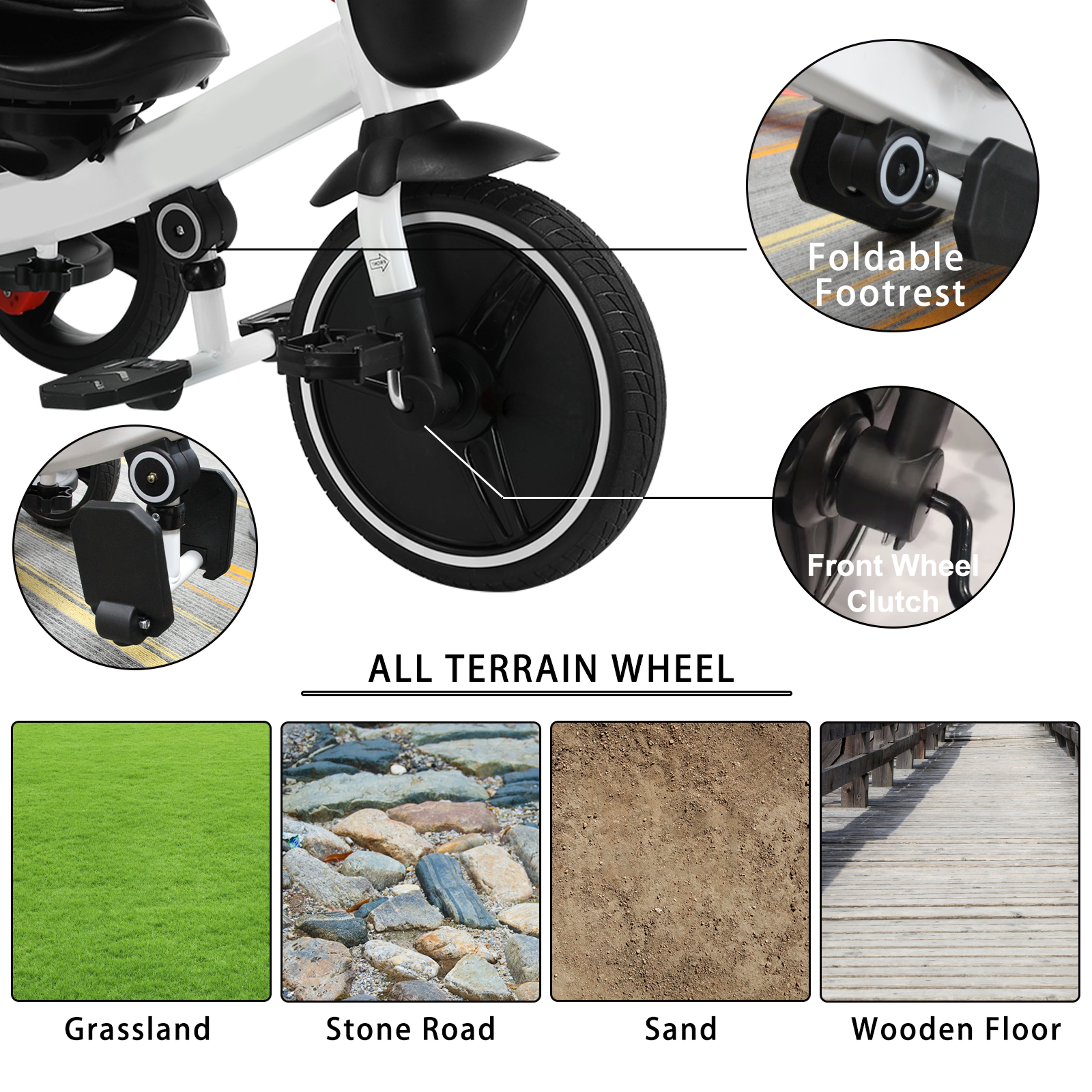 Baby Stroller Tricycle Ride Bike, Unisex Toddler Bike with Adjustable Canopy, Safety Harness, Shock Absorption – view 6