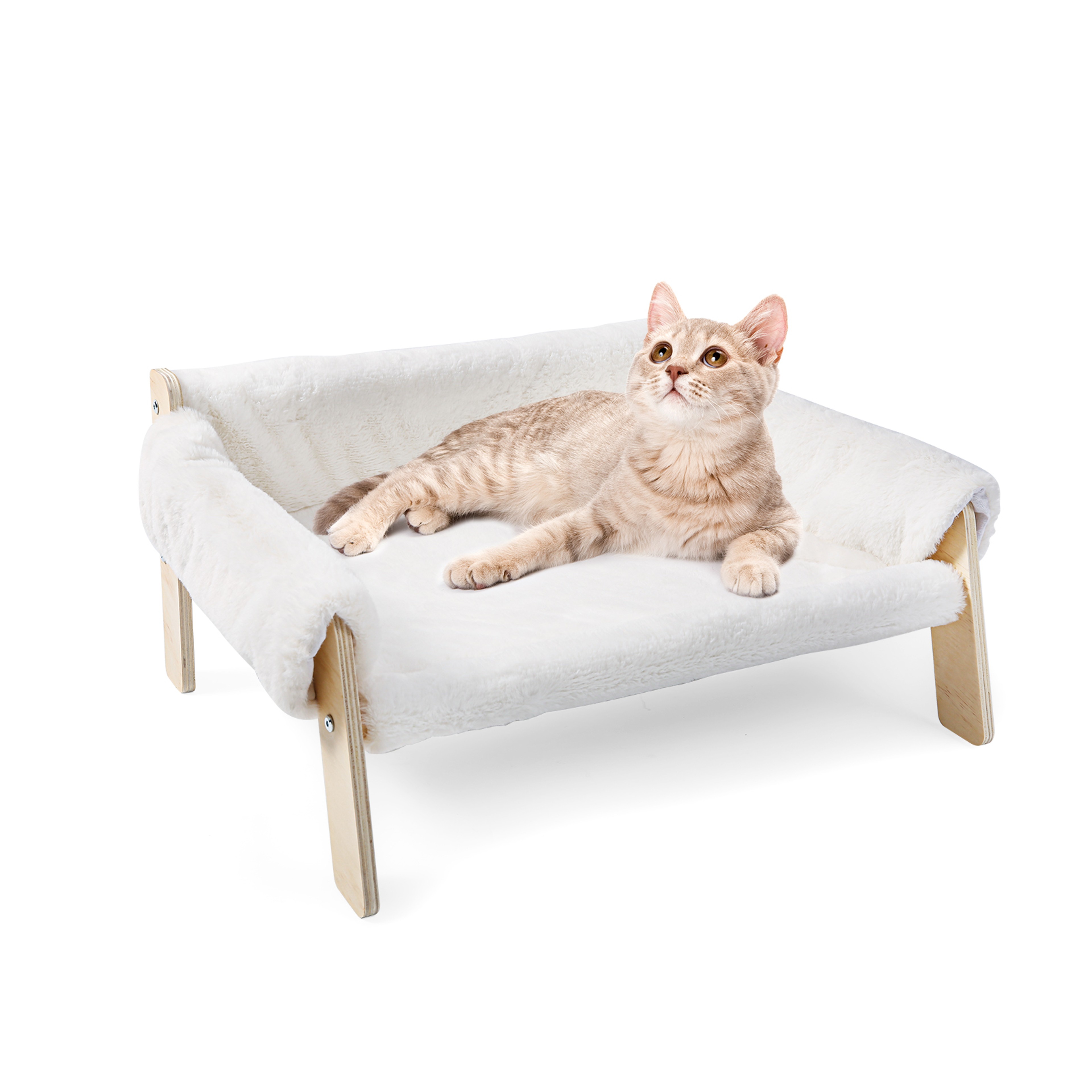 Raised Plush Cat Sofa Bed, Large Cat Bed with Sturdy Wooden Leg, Soft Couch for Indoor Cats and Kittens – view 8