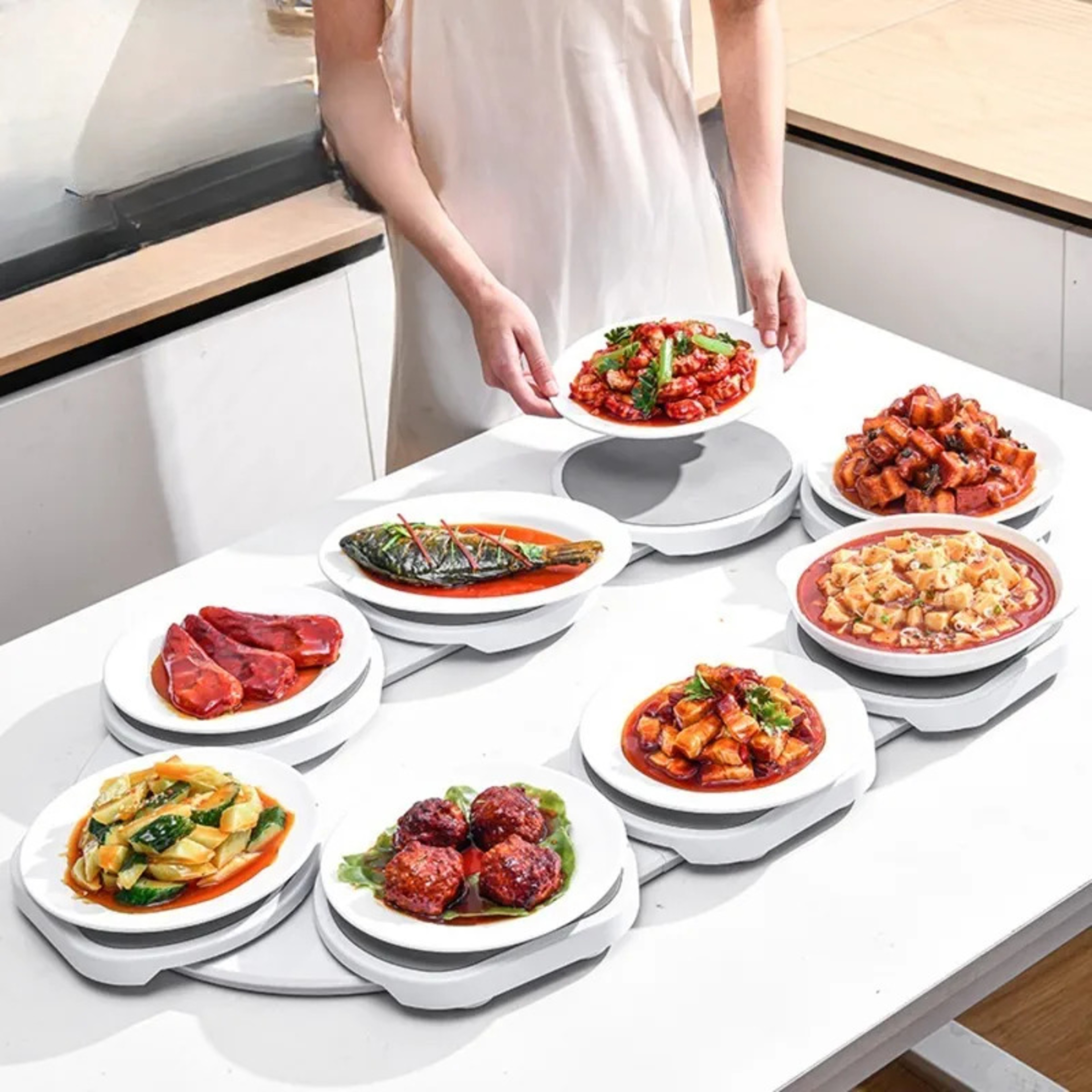 Foldable Dining Table Rotating Food Tray, Space Saving Dish, Outdoor Family Picnic Saucer, Easy Assembly Dining Tools – view 1