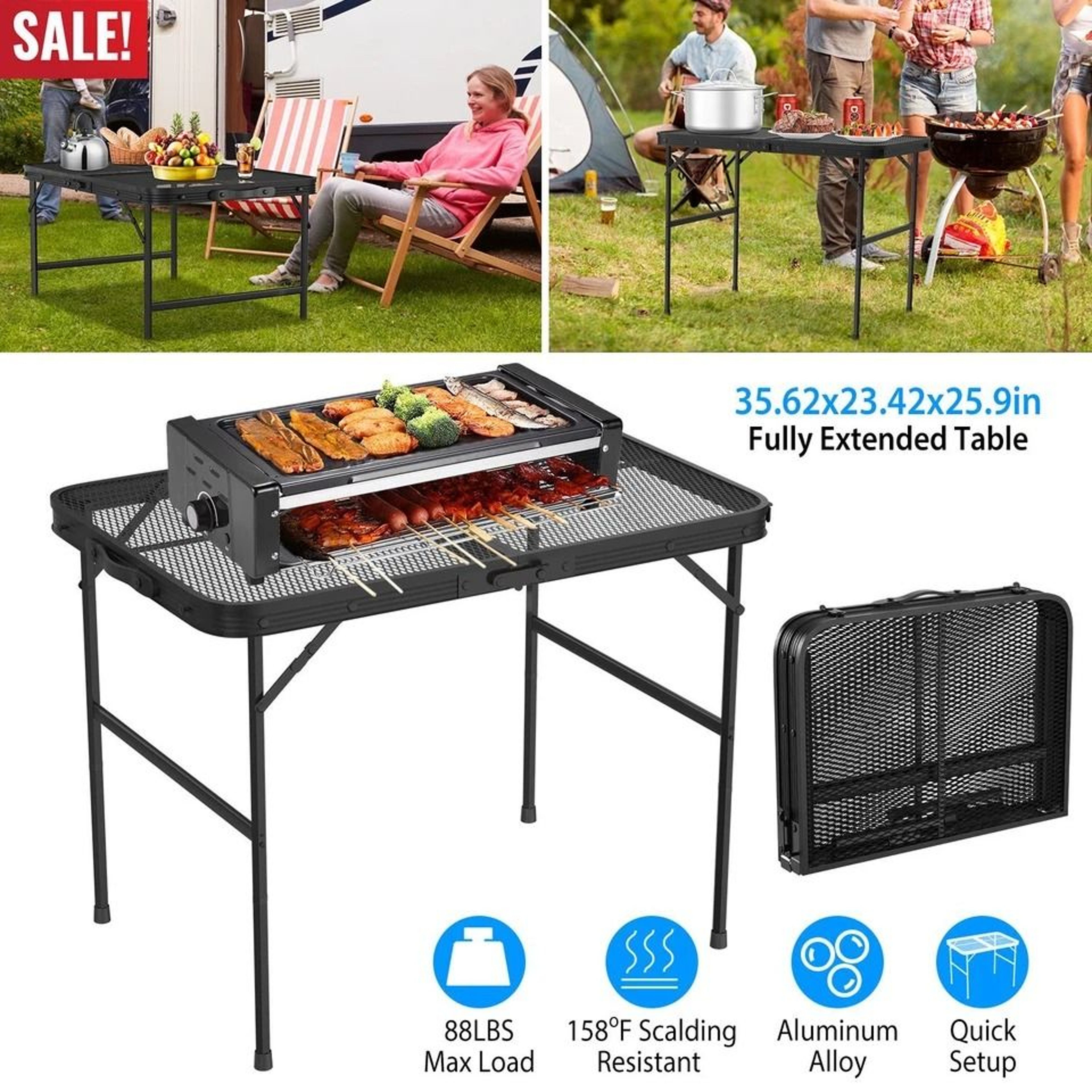 Aluminum Picnic Adjustable Folding Table 35x23 Grill Stand Table For Camping Portable Grill Table 11