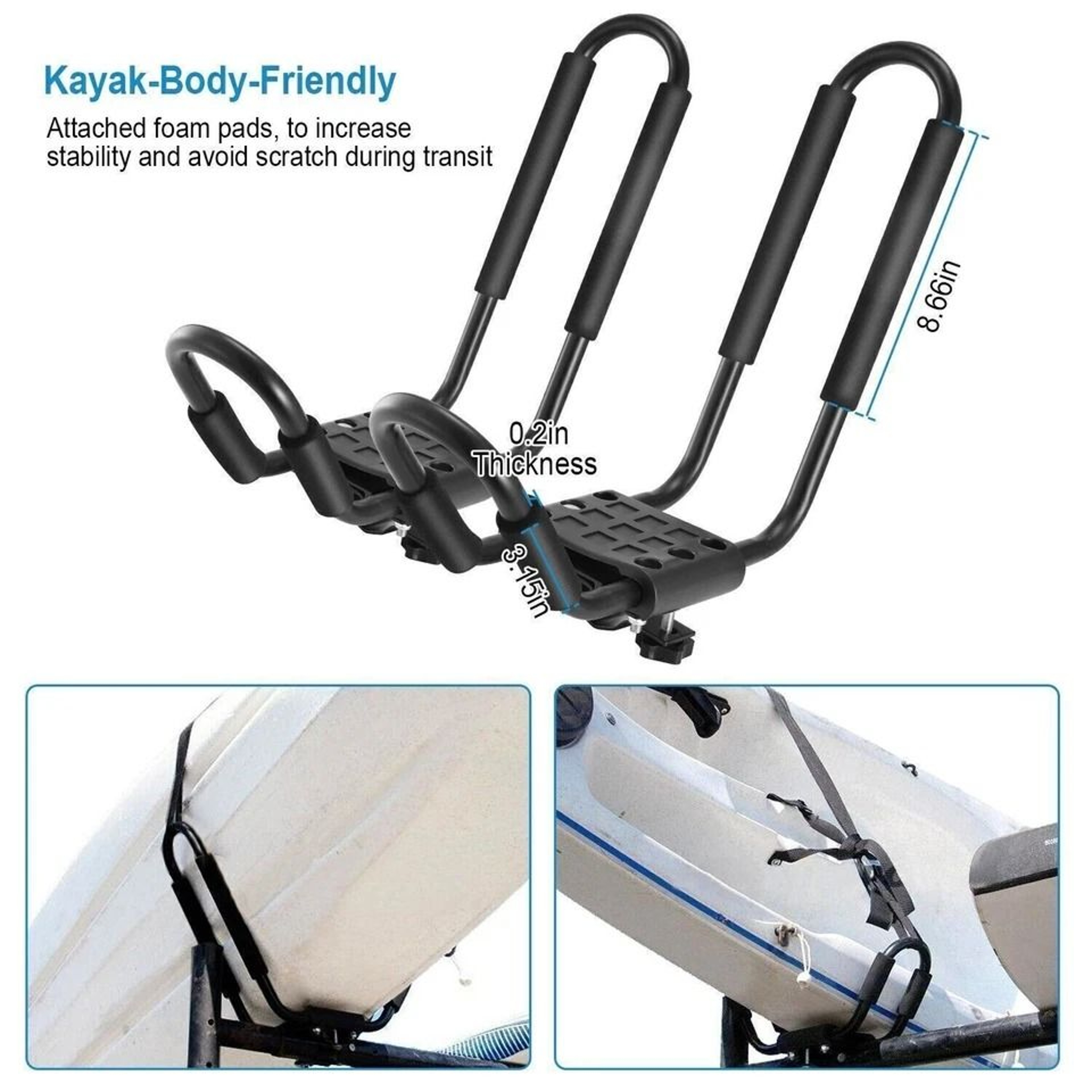 Heavy Duty Kayak Carrier Load Capacity Universal Boat Car Roof Mount JBar Rack Kayak Canoe Paddle B 8