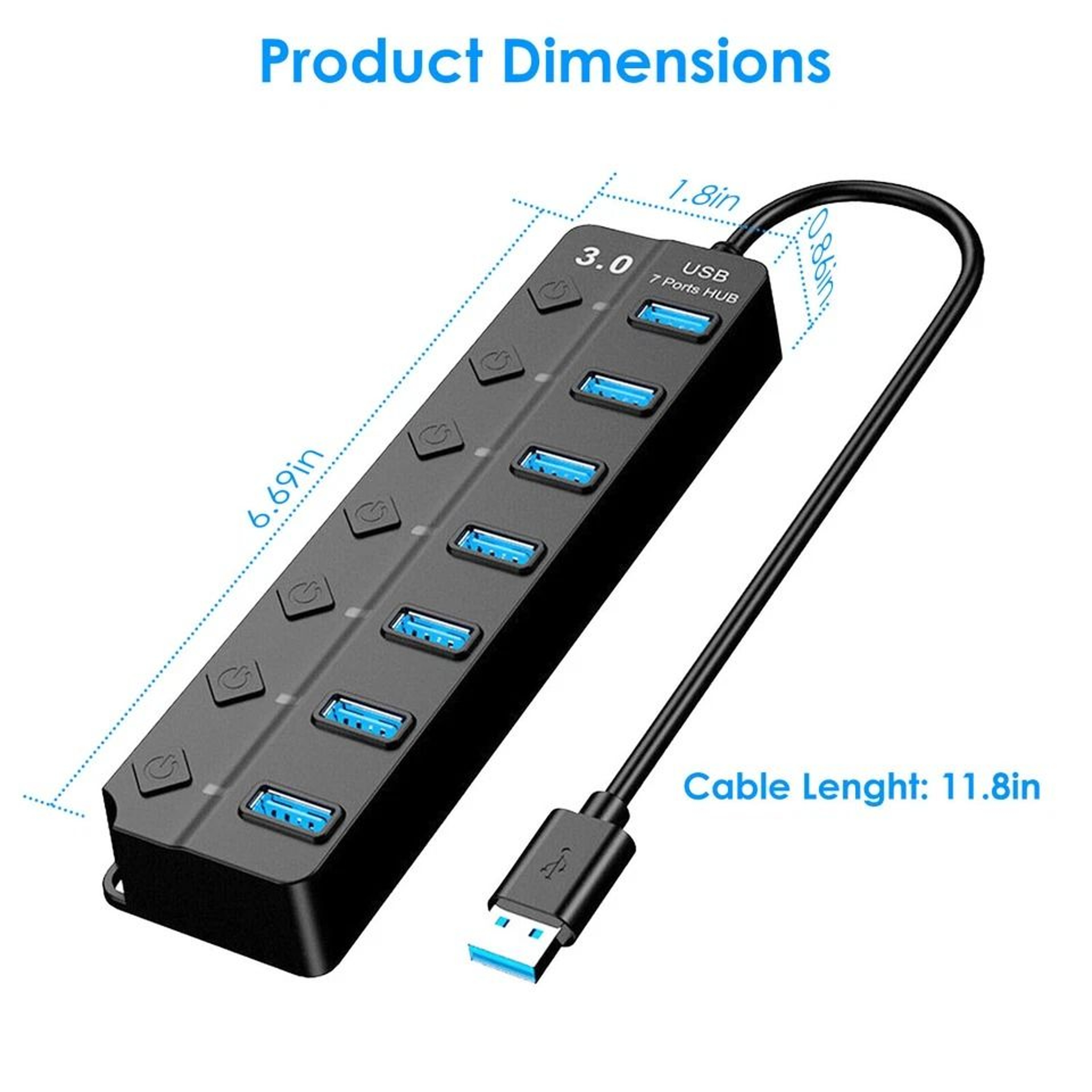 HighSpeed USB Hub Ports Data Splitter Individual OnOff Switches For PC Laptop 5