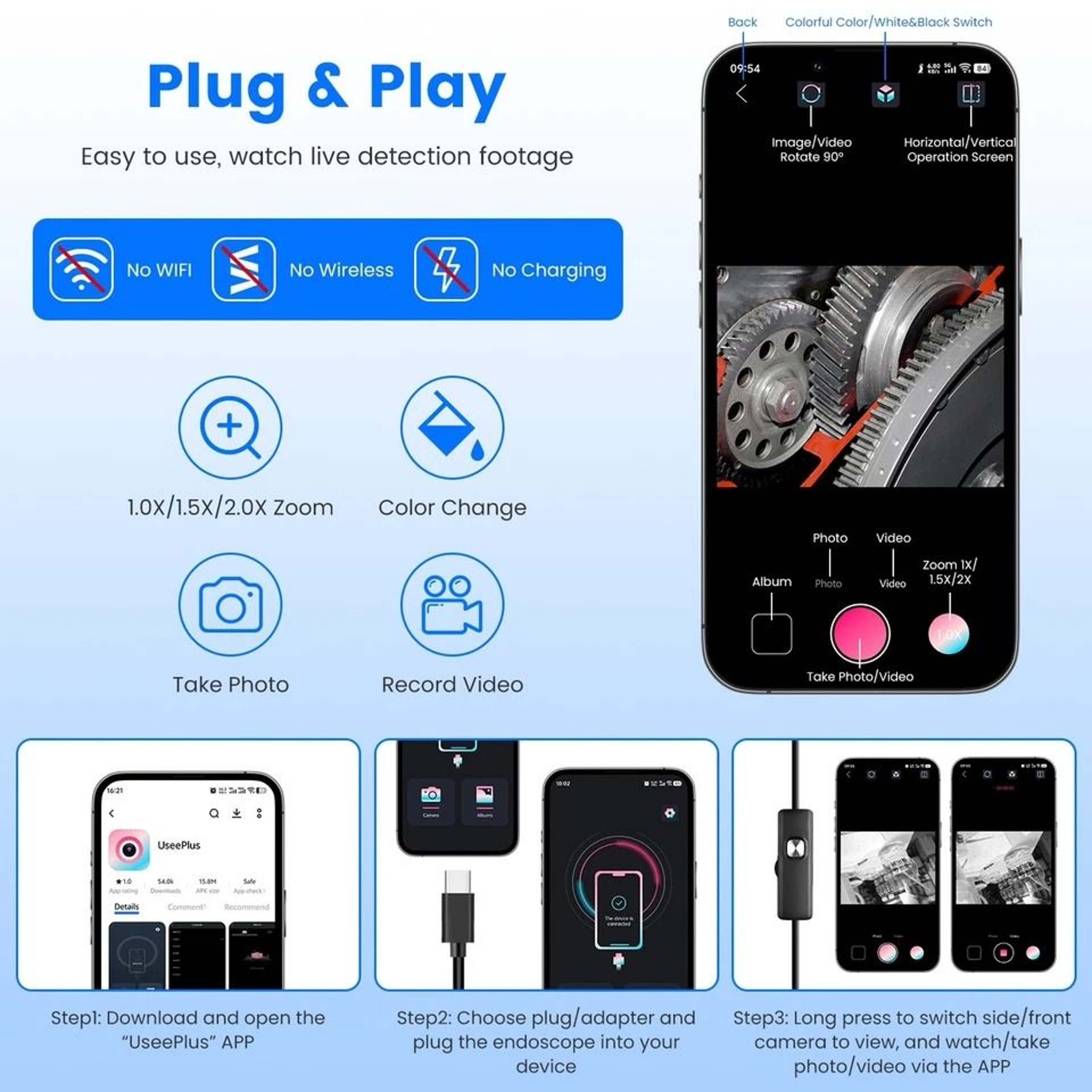 Endoscope Camera Inspection Tool With APP Control Waterproof Borescope For Engine Spark Plug  Pipe  6