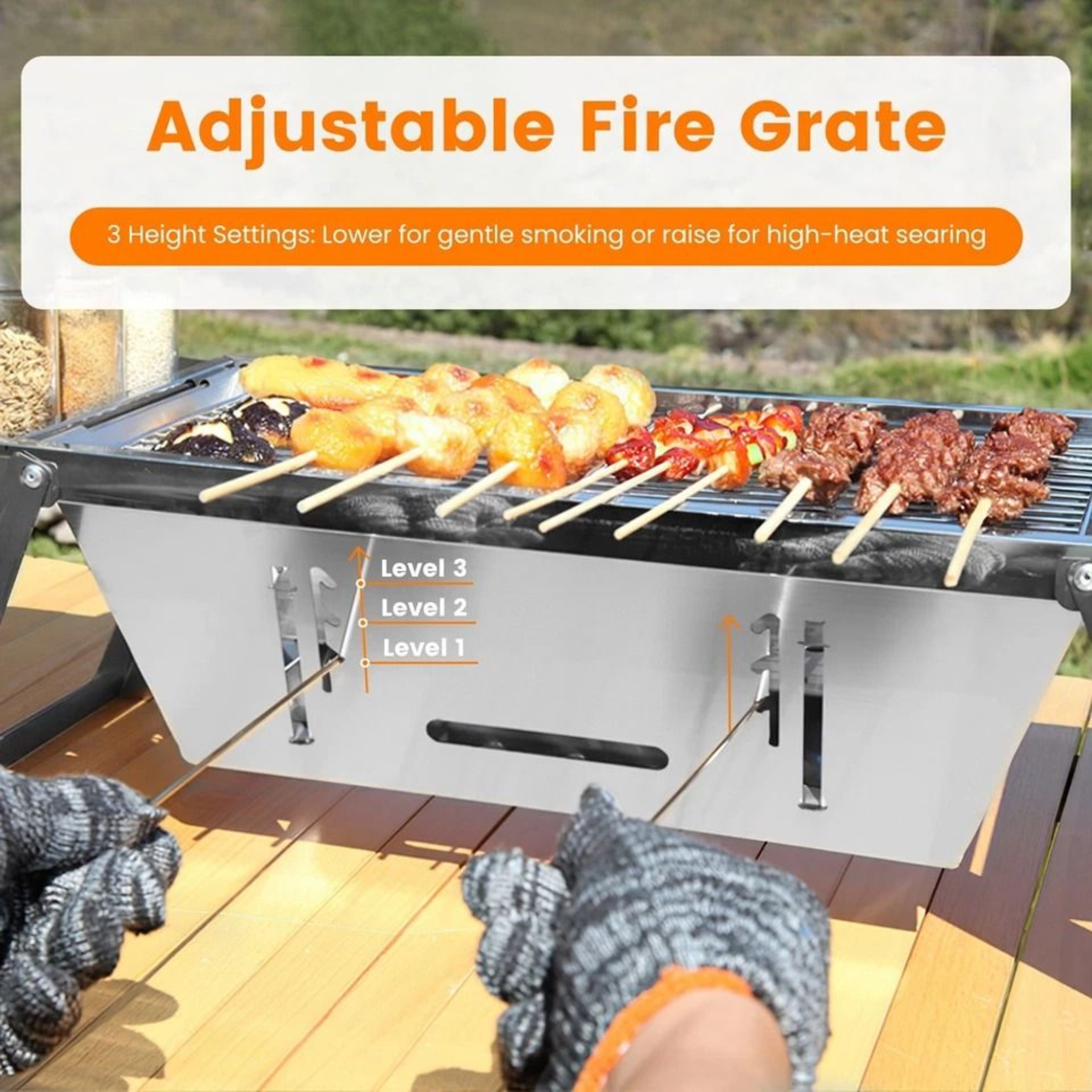 Portable Charcoal Grill With Fire Pit Slow Cooker Stainless Steel Adjustable Grate Ideal For Campin 6