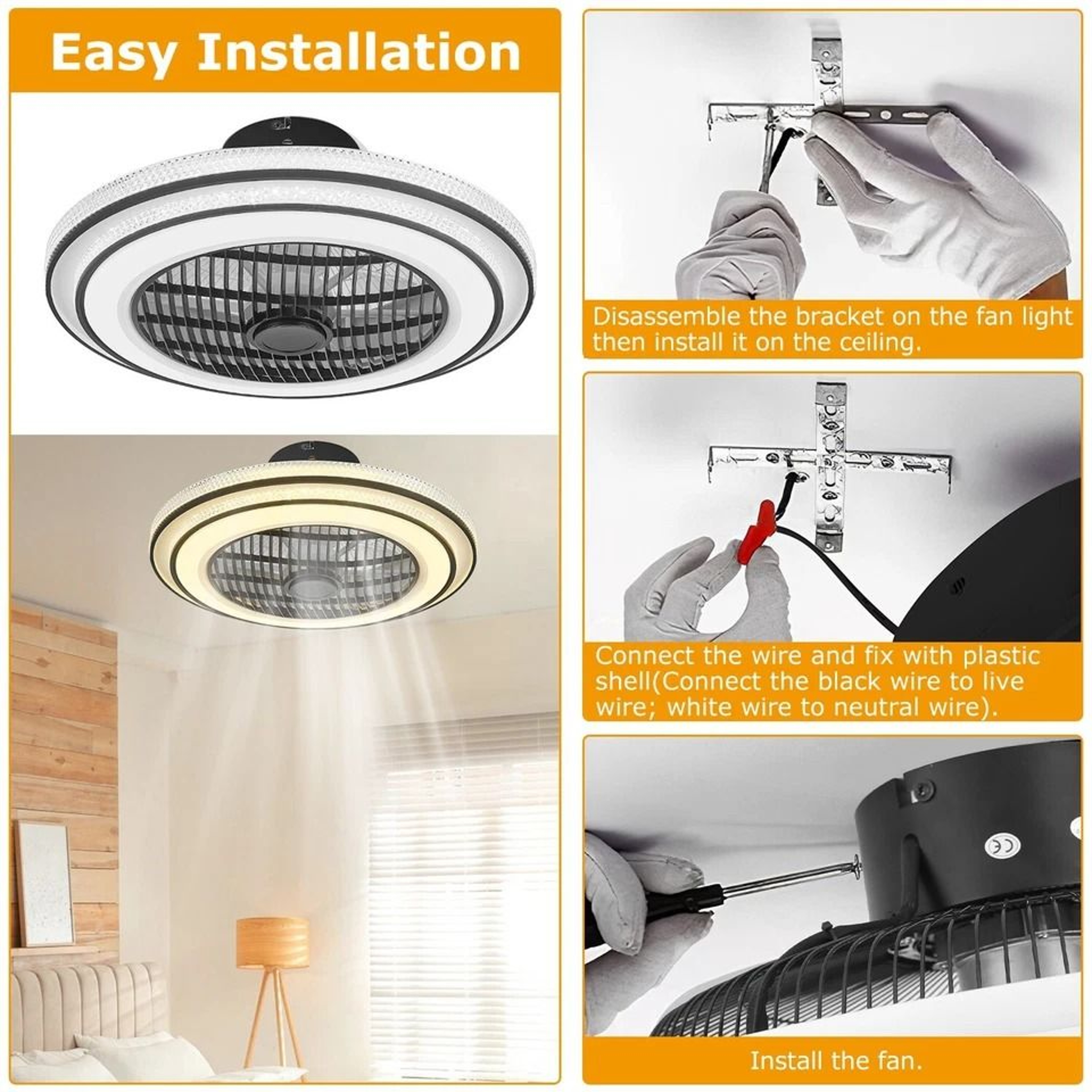 LED Ceiling Fan Lamp Modern Pendant Light With Remote Control Adjustable Speed Dimmable Light 9